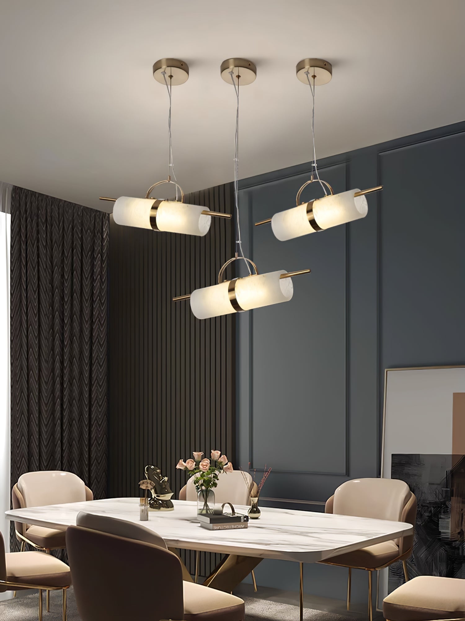 Atheor Modern Minimalist Cylindrical Metal Alabaster Pendant Light - Lamp Copper