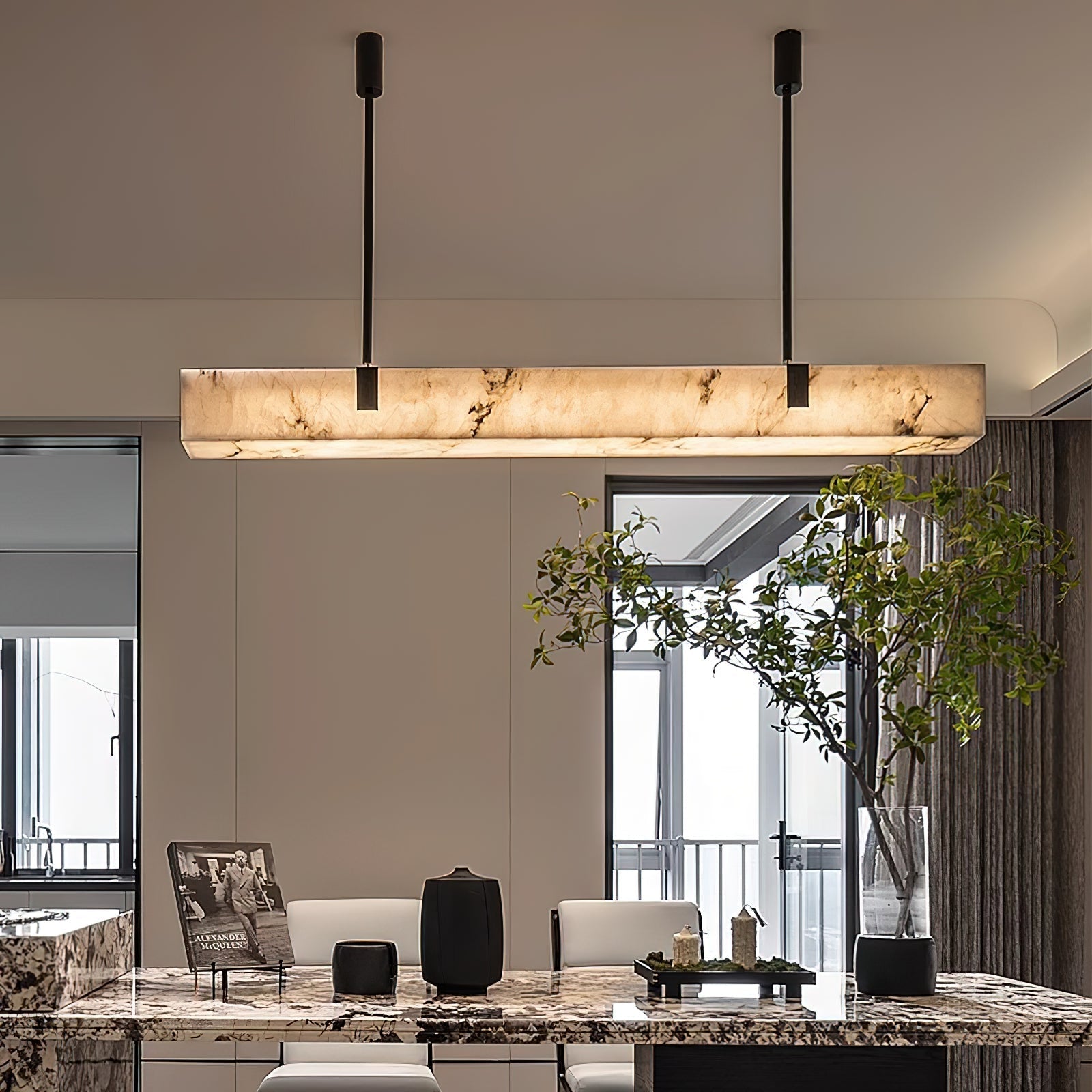 Casorion Modern Minimalist Alabaster Chandelier - Lamp Copper