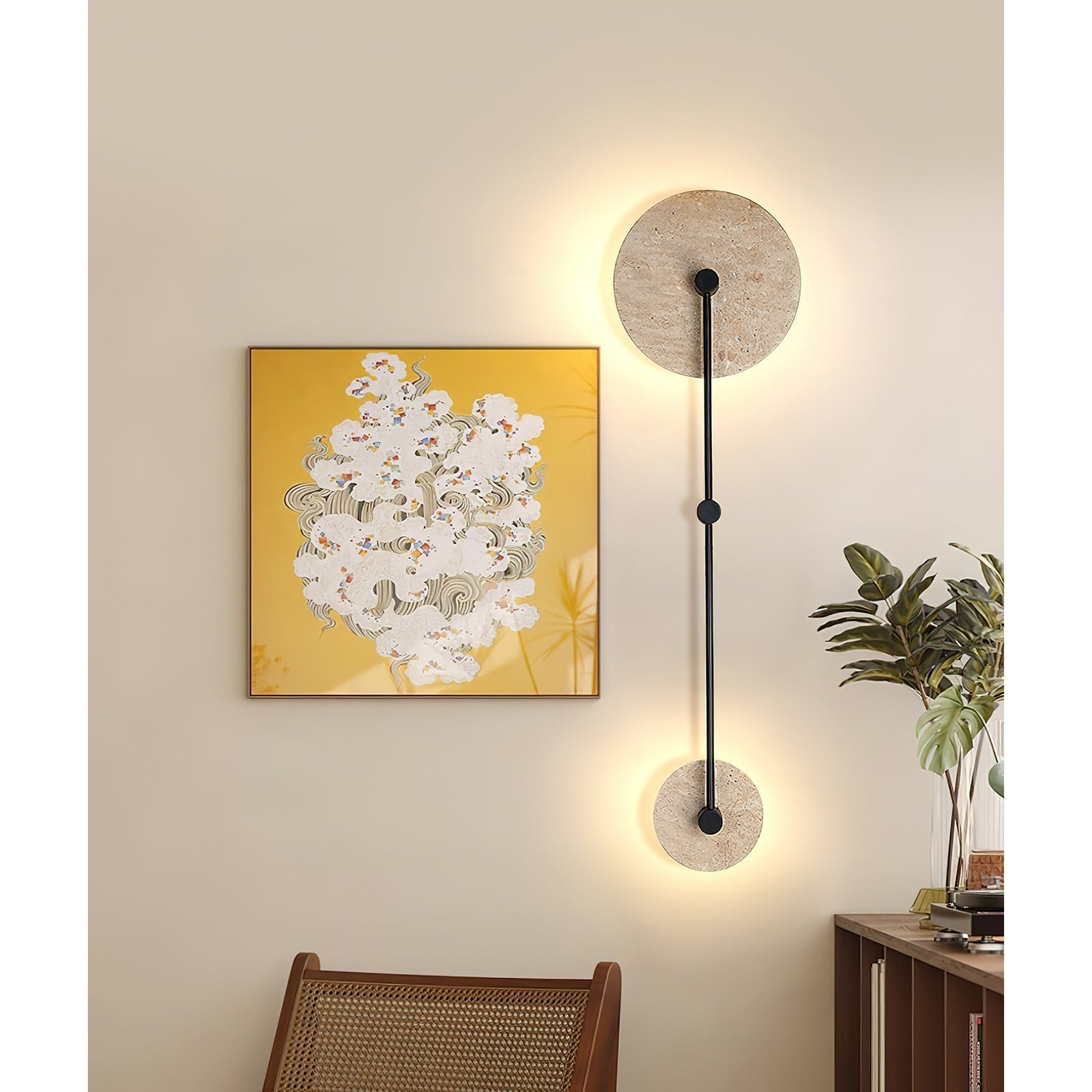 Ilvara Modern Minimalist Beige Travertine Wall Lamp - Lamp Copper