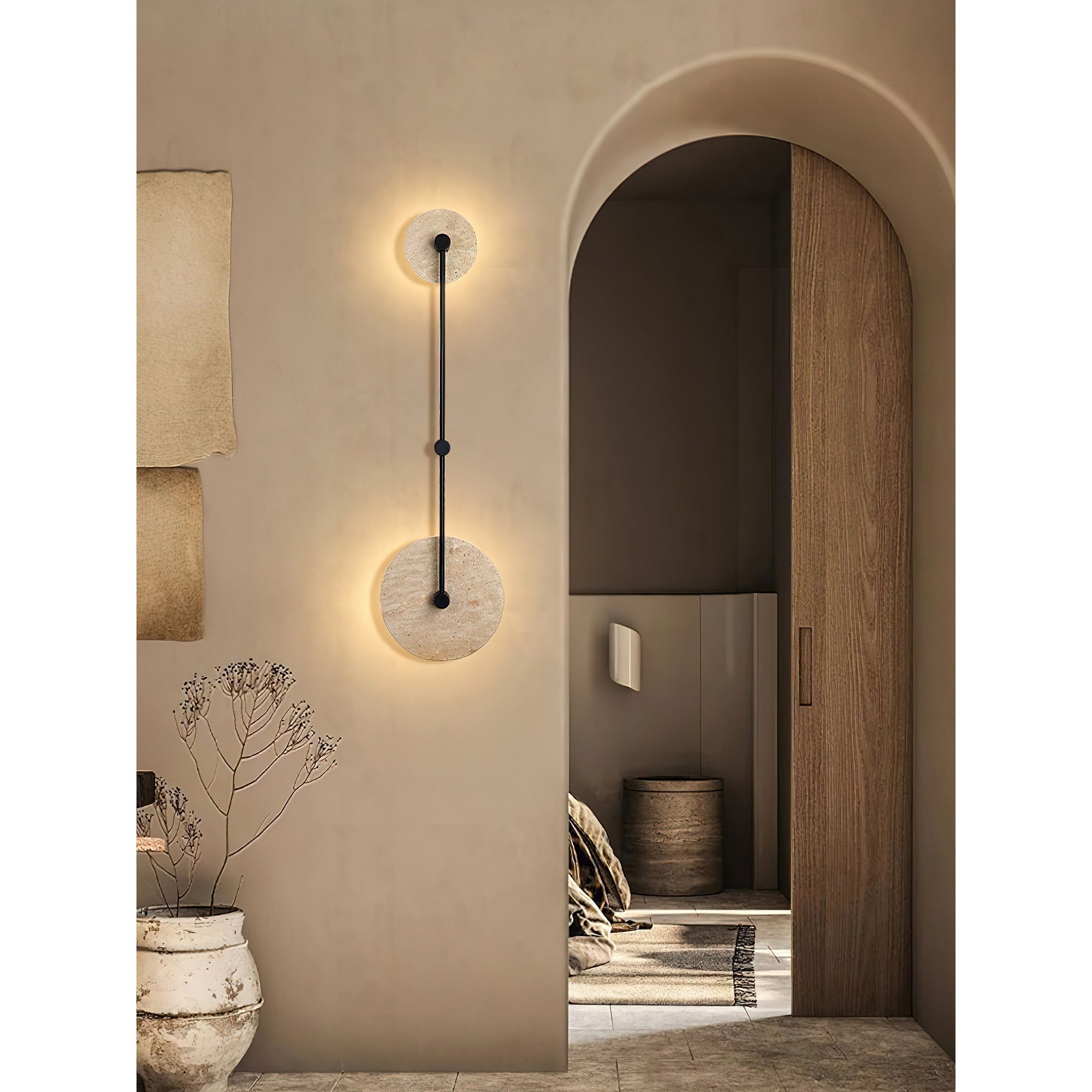 Ilvara Modern Minimalist Beige Travertine Wall Lamp - Lamp Copper