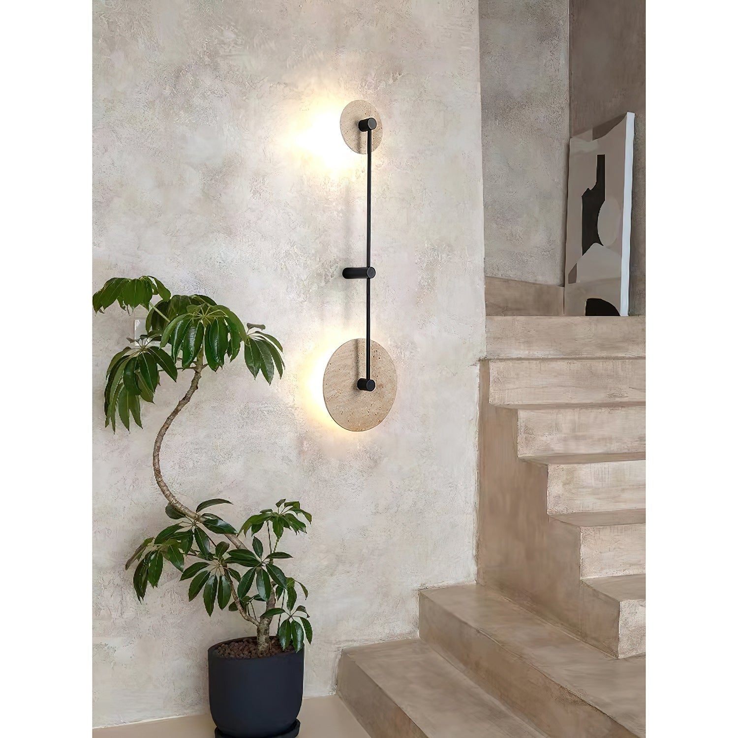 Ilvara Modern Minimalist Beige Travertine Wall Lamp - Lamp Copper