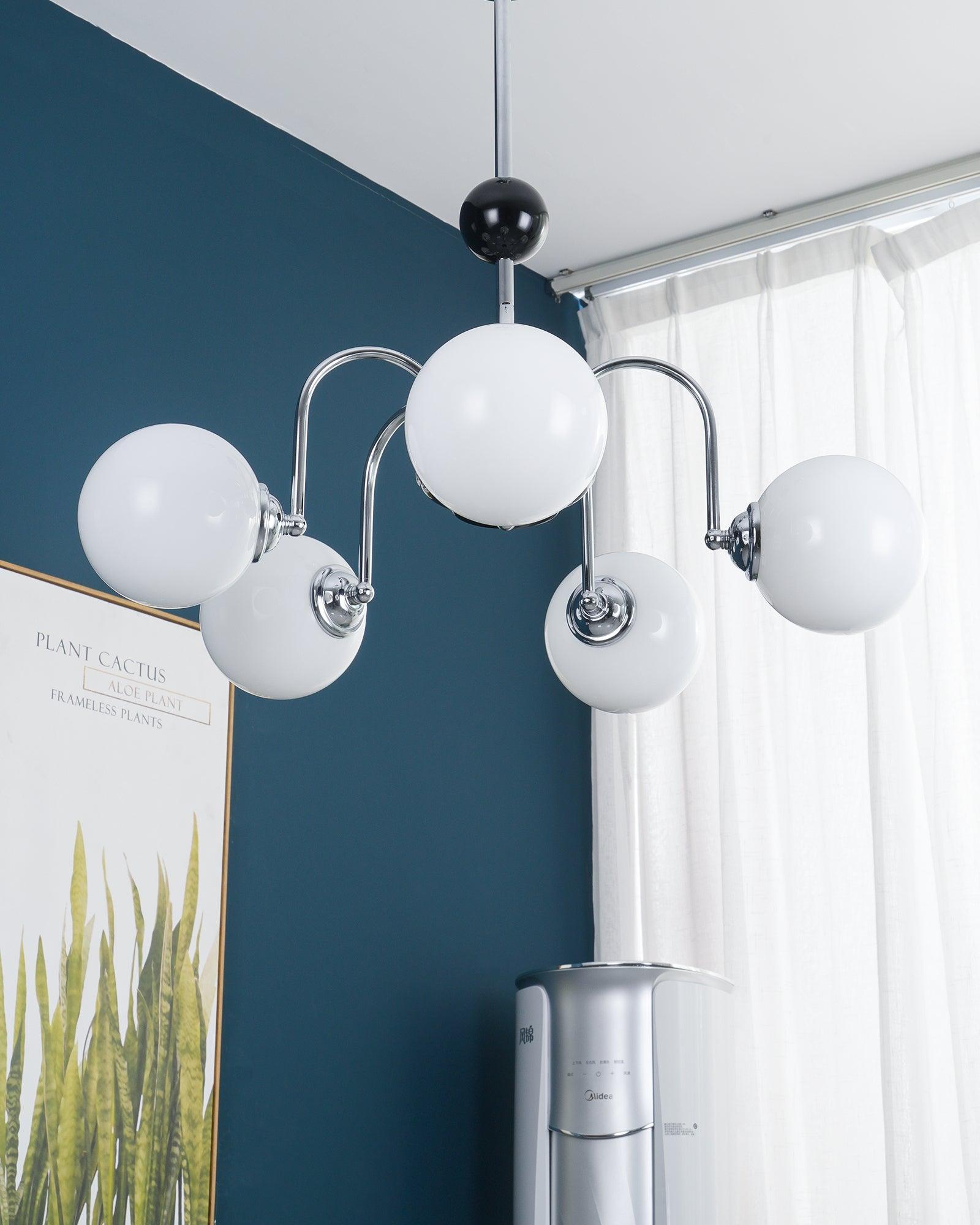 Chandelier Curved Arms Globe Shades Modern Retro Style Dining - Letslighting