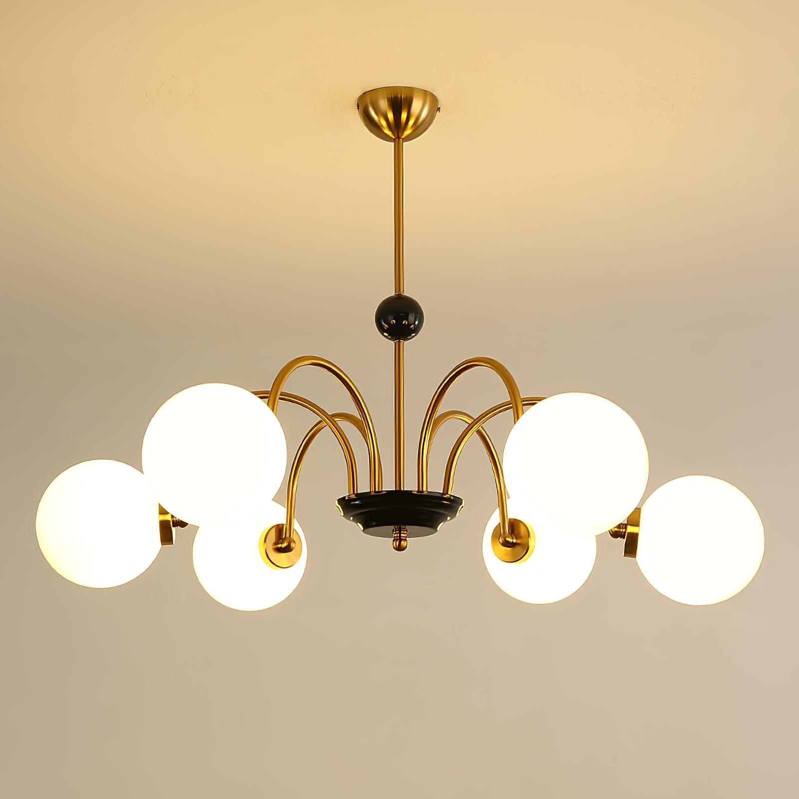 Chandelier Curved Arms Globe Shades Modern Retro Style Dining - Letslighting