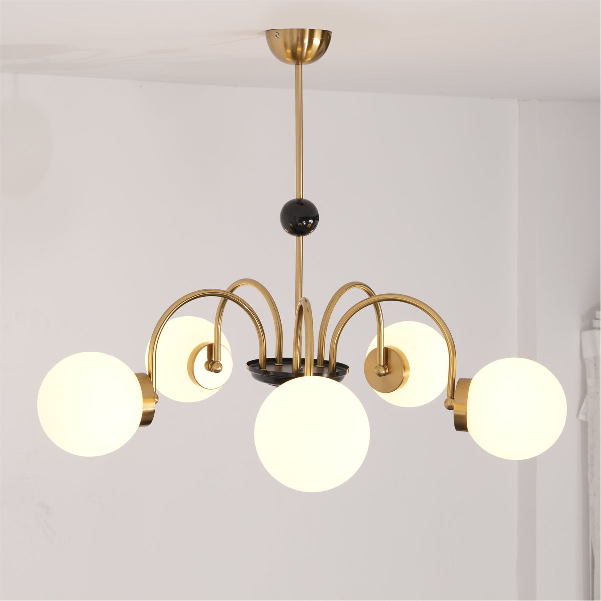 Chandelier Curved Arms Globe Shades Modern Retro Style Dining - Letslighting