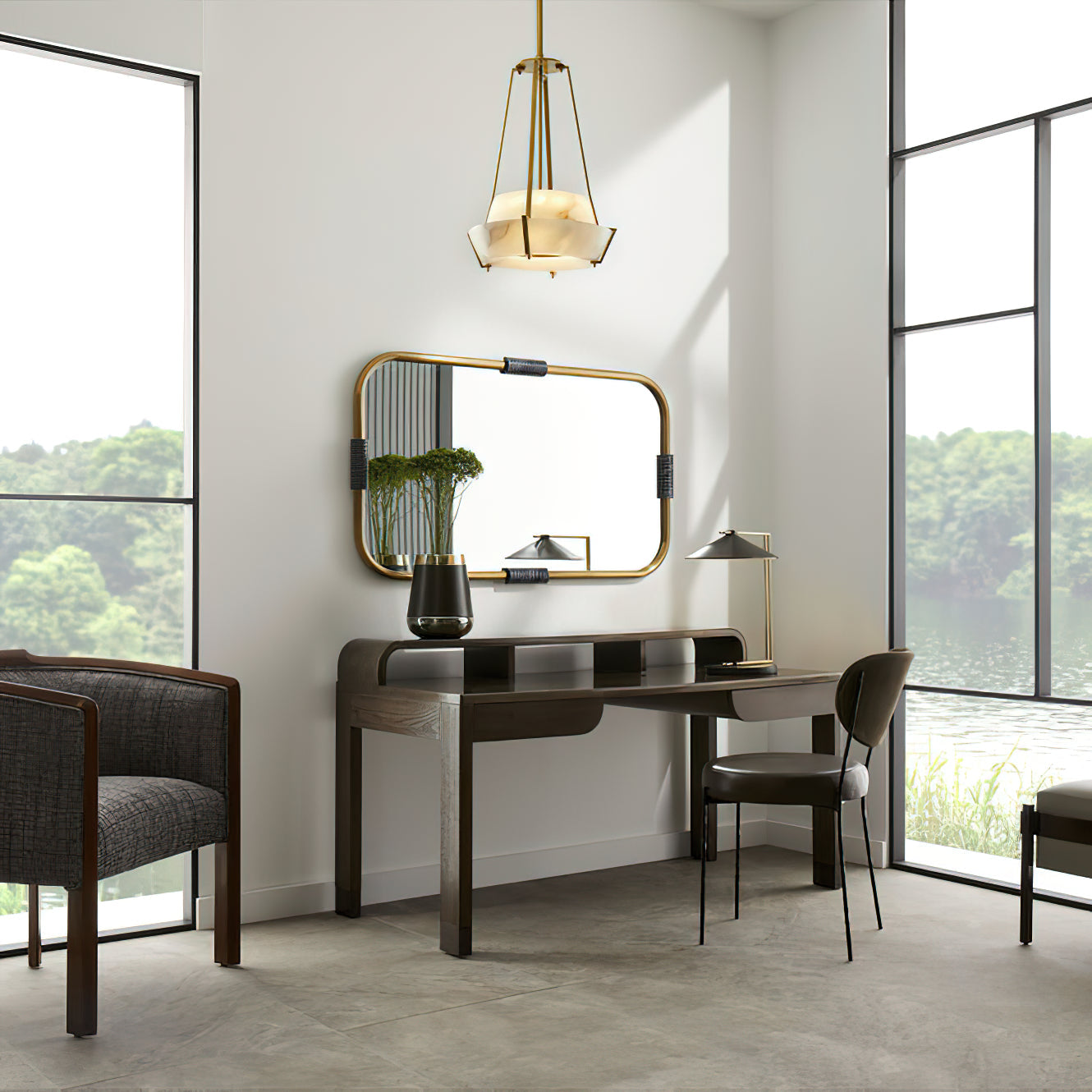 Avlireth Modern Minimalist Metal Alabaster Pendant Lamp - Lamp Copper