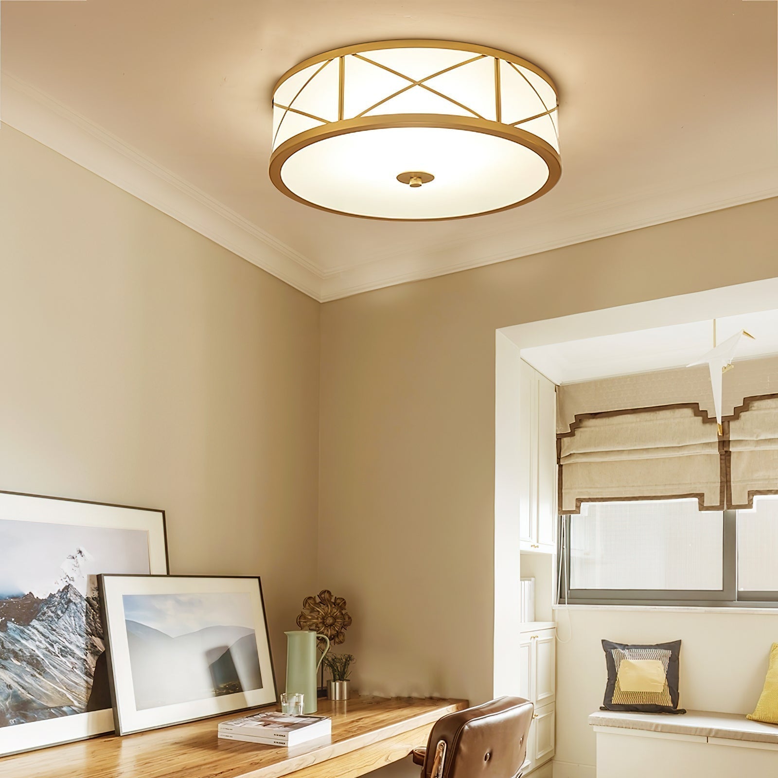 Vovene Modern Minimalist Brass Glass Ceiling Light - Lamp Copper