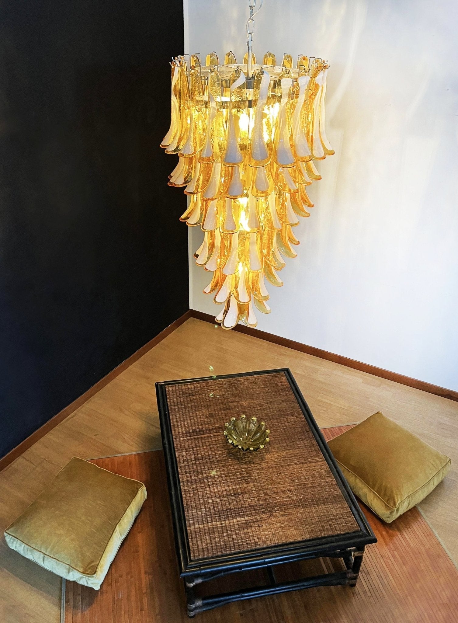 Aurora Chandelier Amber White Murano Spiral Petals - Letslighting