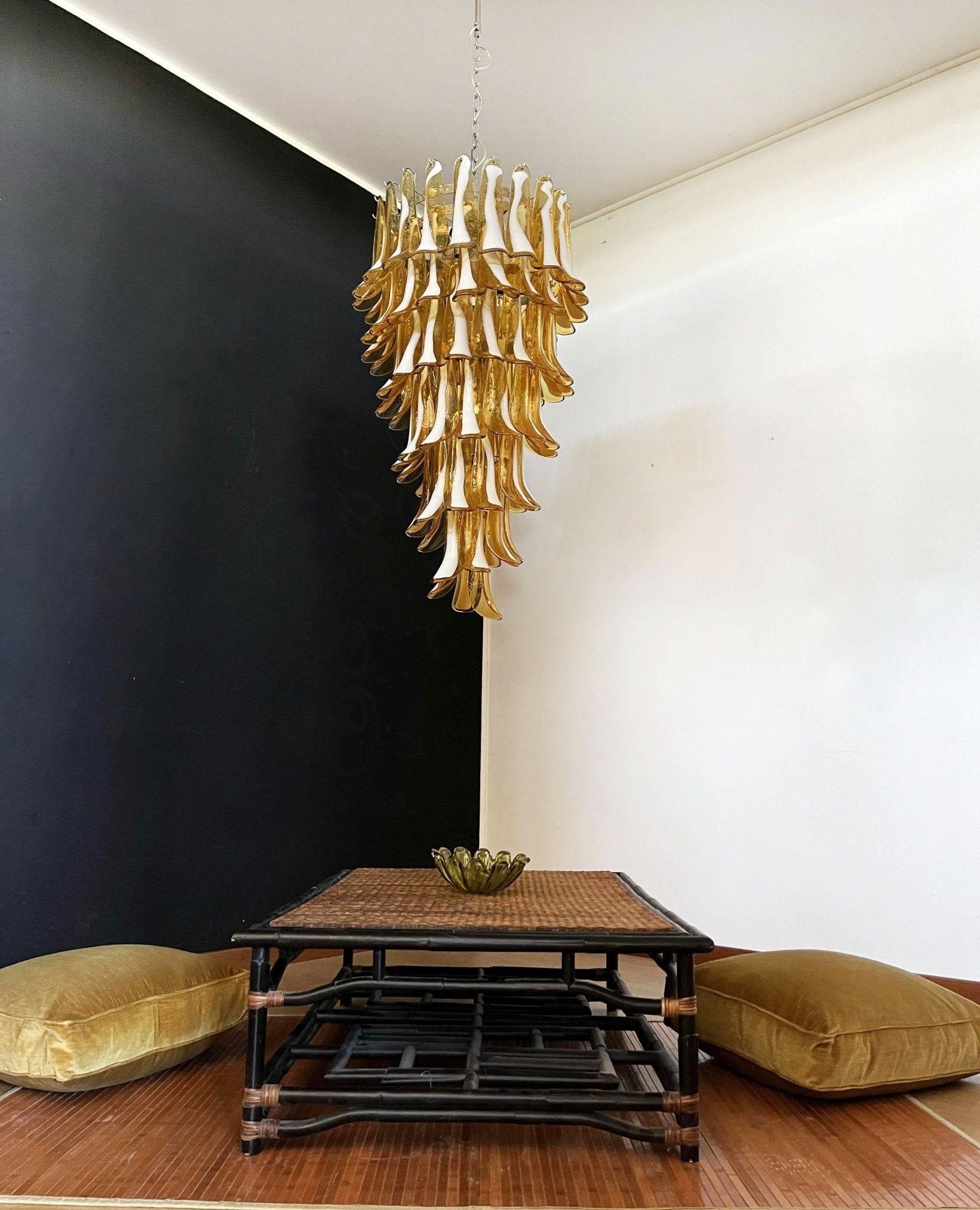 Aurora Chandelier Amber White Murano Spiral Petals - Letslighting