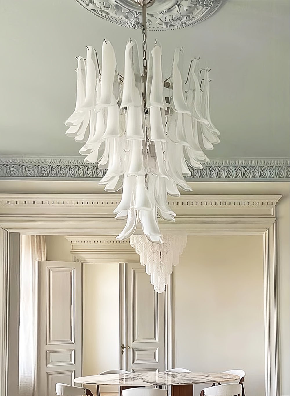 Aurora Chandelier Clear Murano Glass Petal Vintage - Letslighting