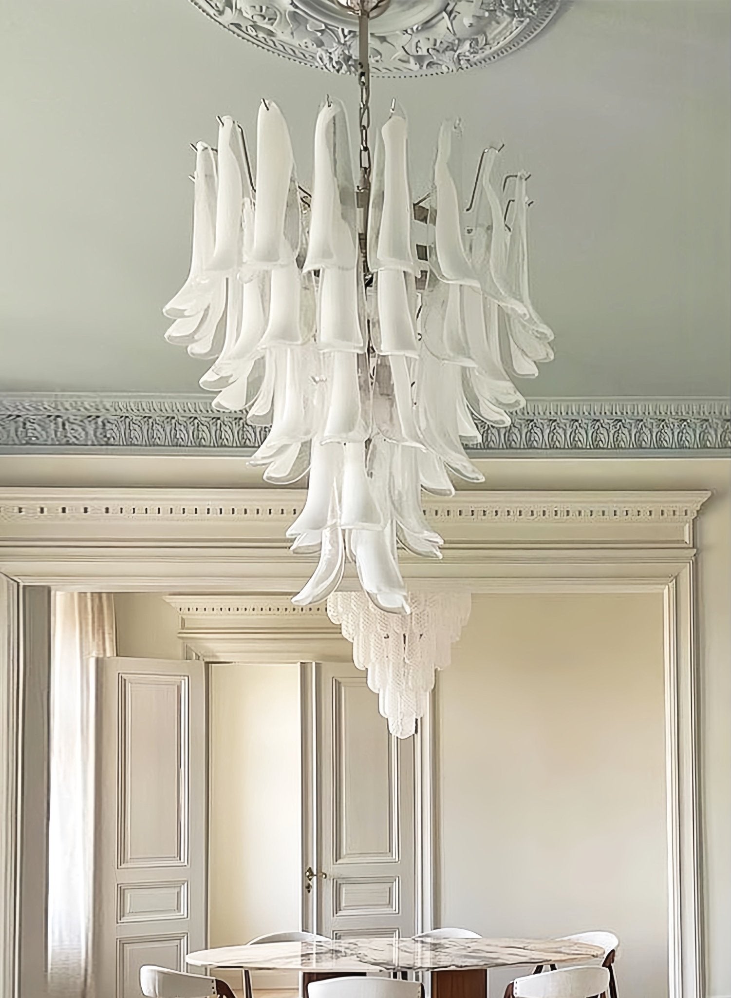 Aurora Chandelier Clear Murano Glass Petal Vintage - Letslighting