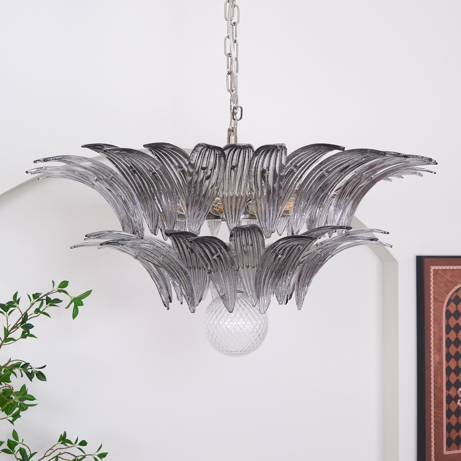 Aurora Chandelier Palmette Clear Murano Glass Leaf Layered - Letslighting