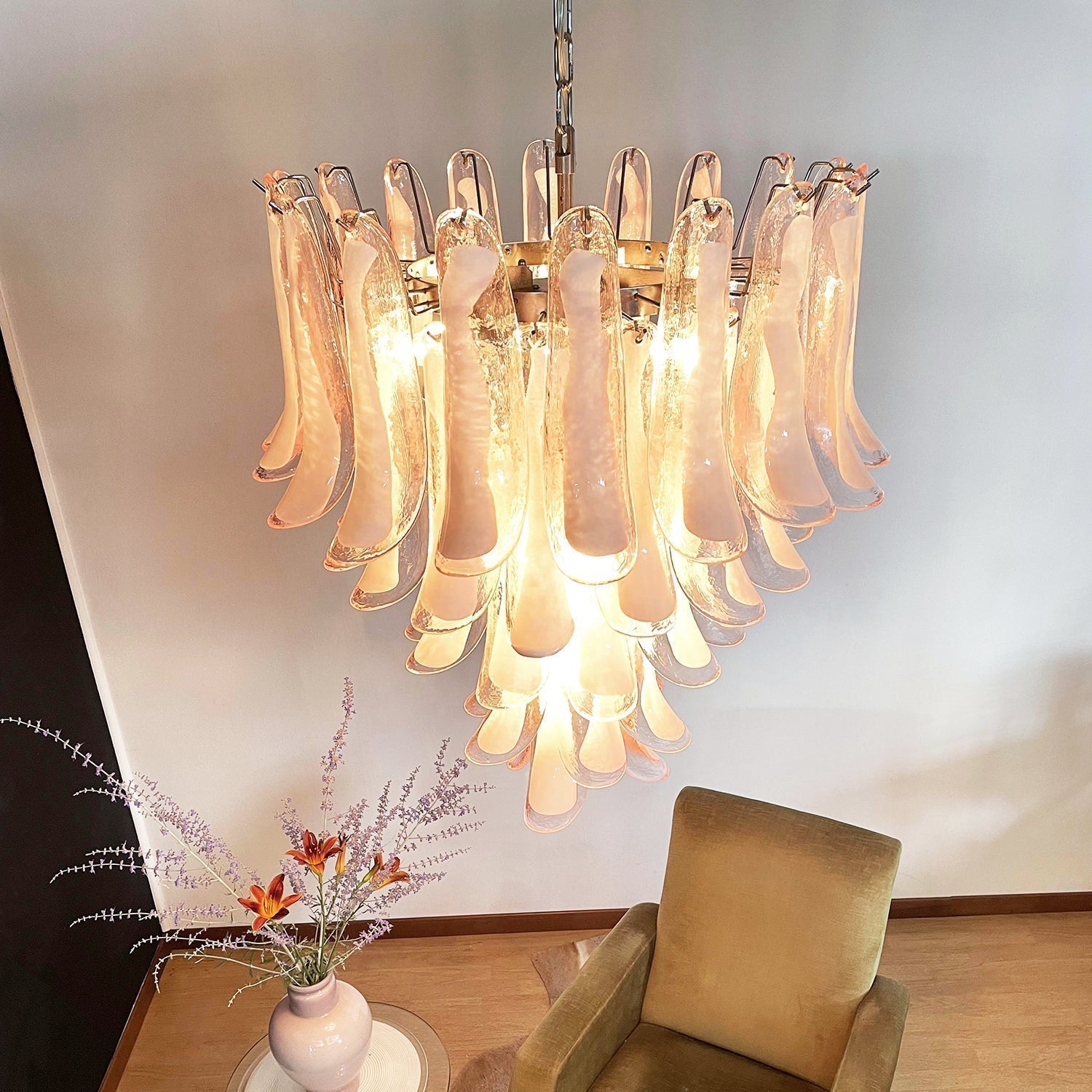 Aurora Chandelier Pink Murano Glass Petals Cascade - Letslighting