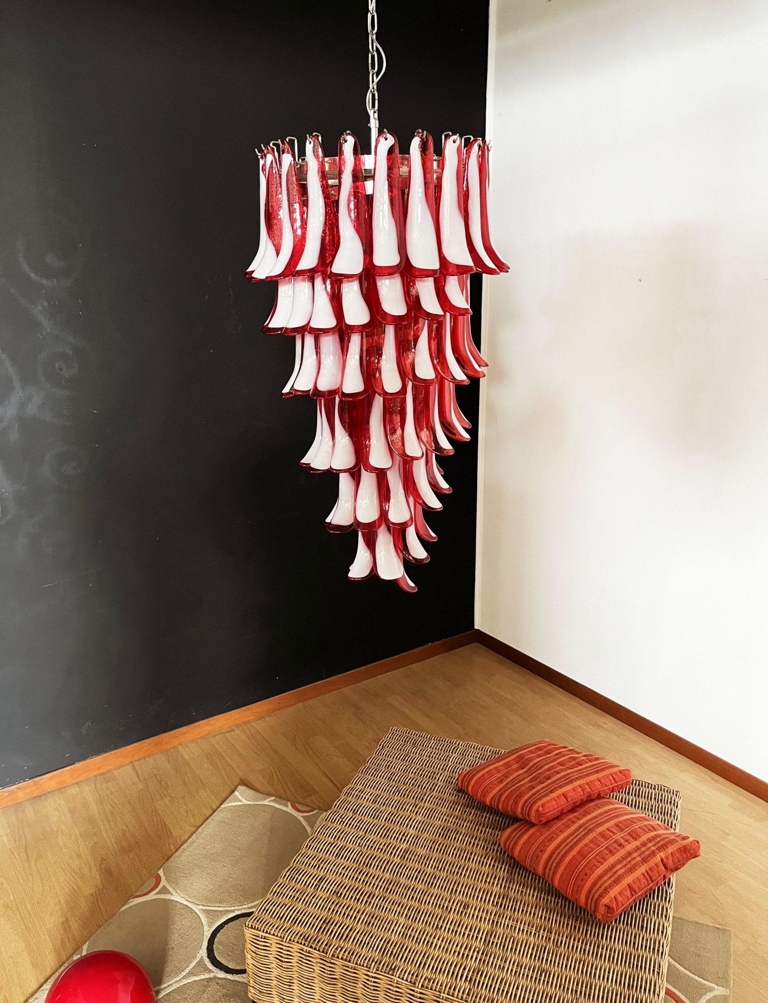 Aurora Chandelier Red White Murano Spiral Petals - Letslighting