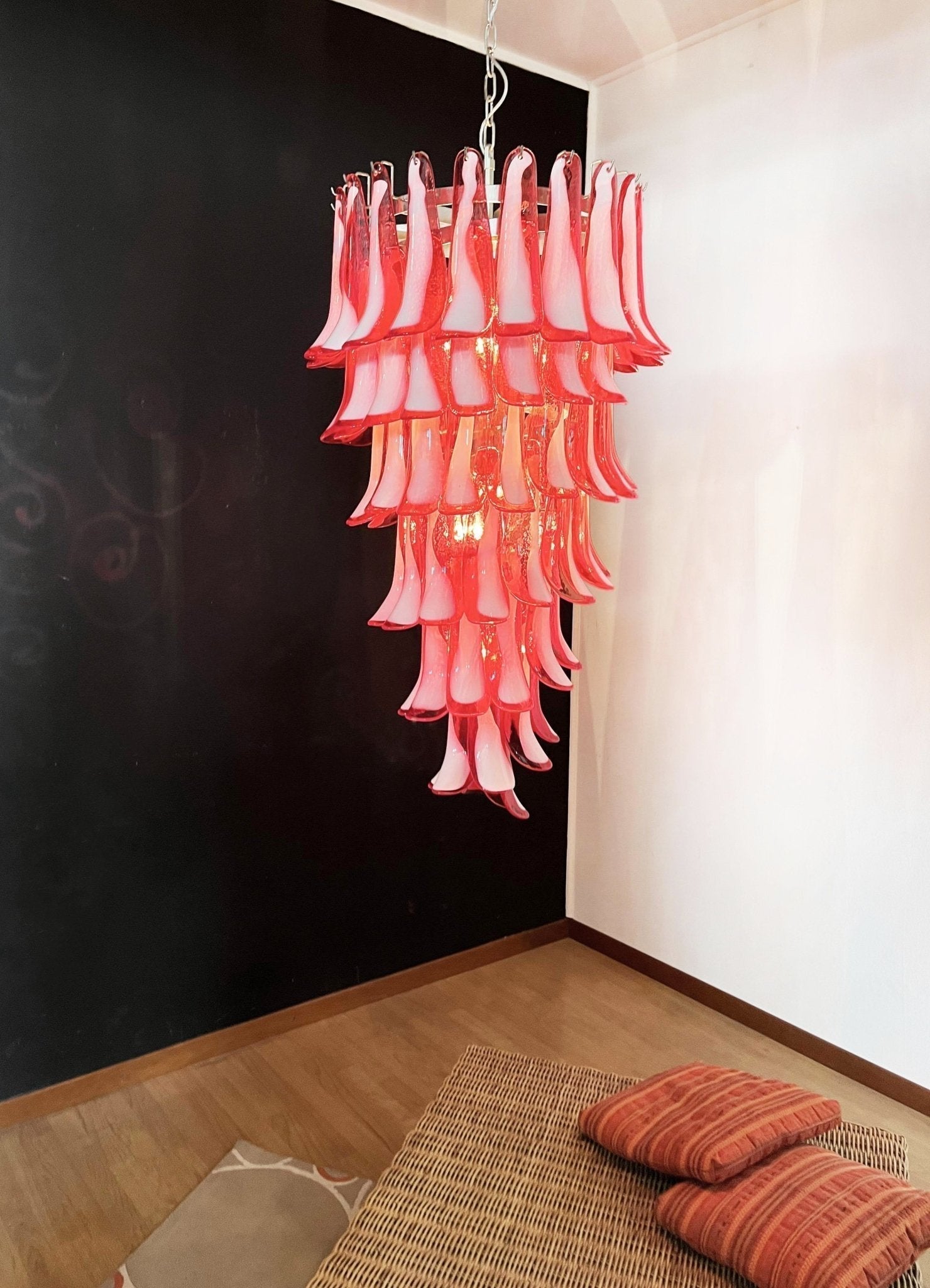 Aurora Chandelier Red White Murano Spiral Petals - Letslighting