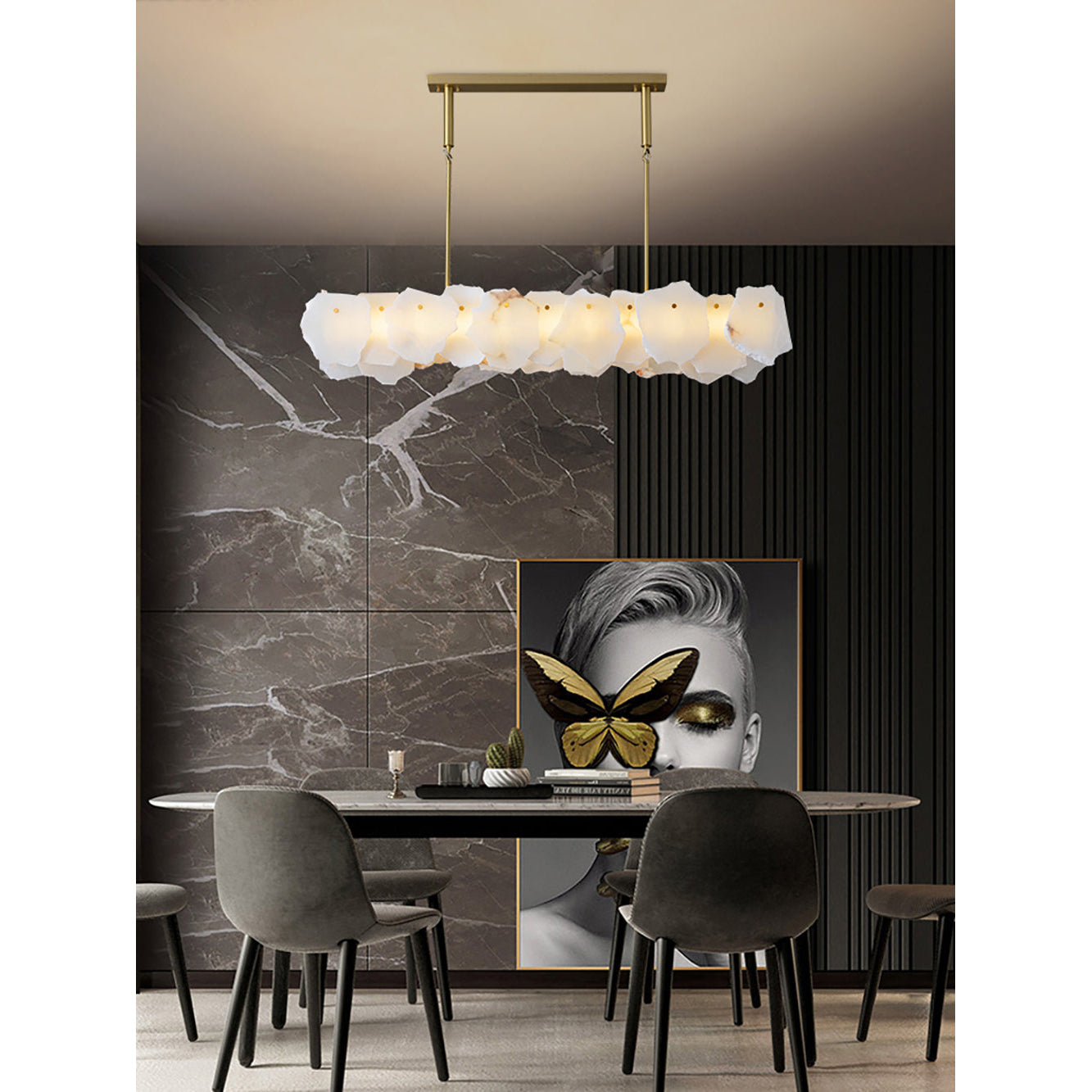 Catala Modern Minimalist Brass Alabaster Chandelier - Lamp Copper