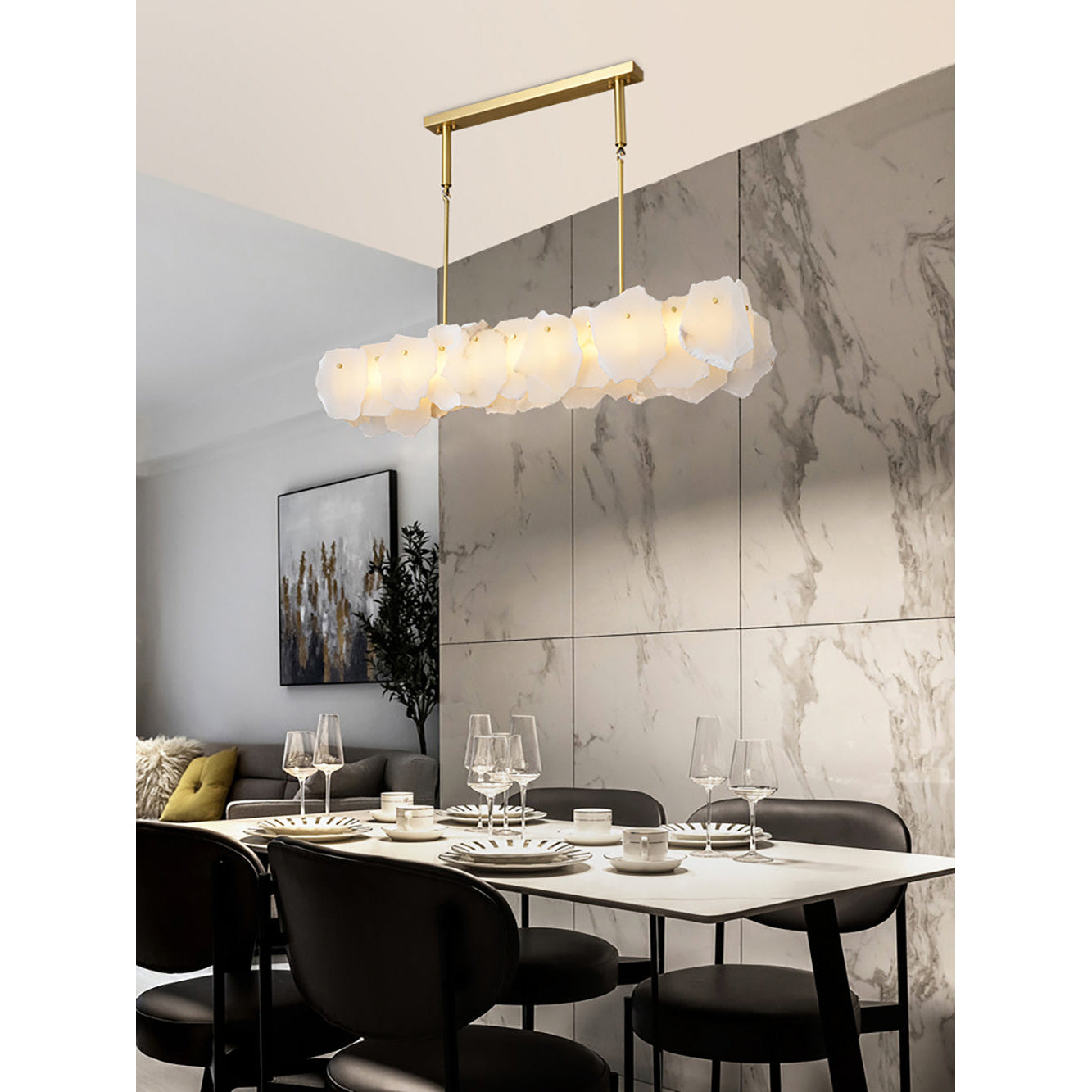 Catala Modern Minimalist Brass Alabaster Chandelier - Lamp Copper