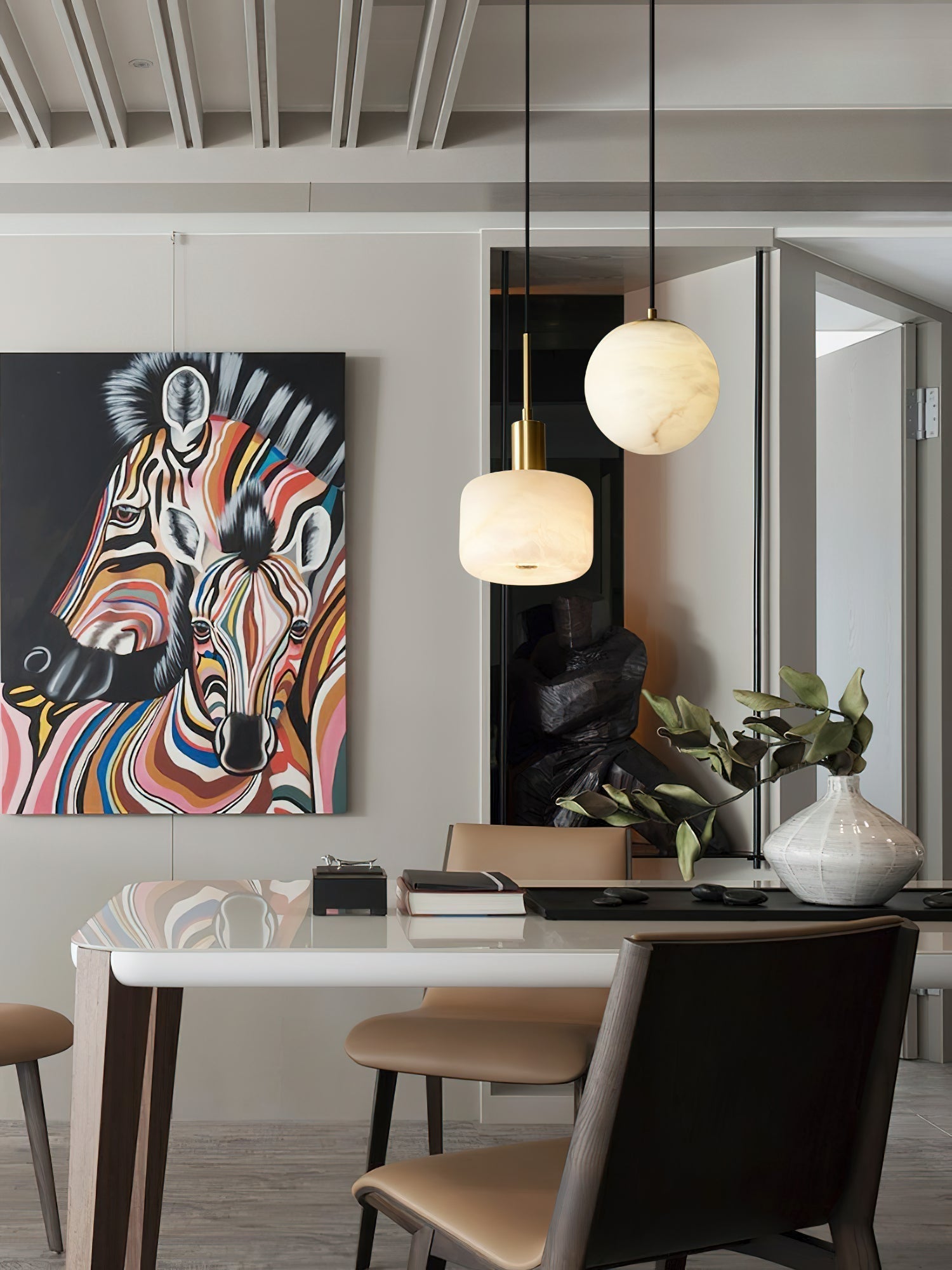 Eliriel Natural Small Alabaster Pendant Light - Lamp Copper