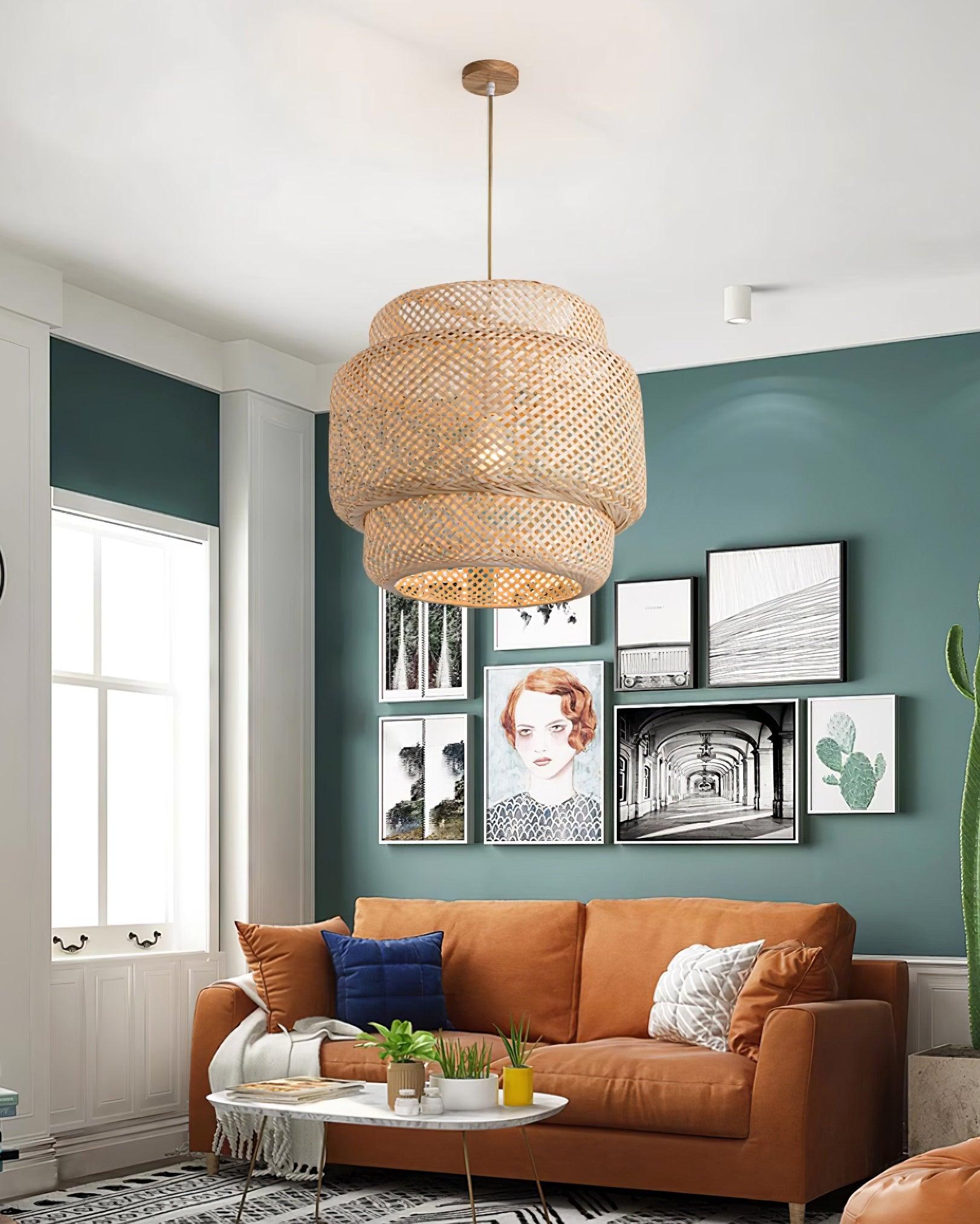 Pendant Lamp Double Layer Woven Bamboo Shade Organic Natural - Letslighting