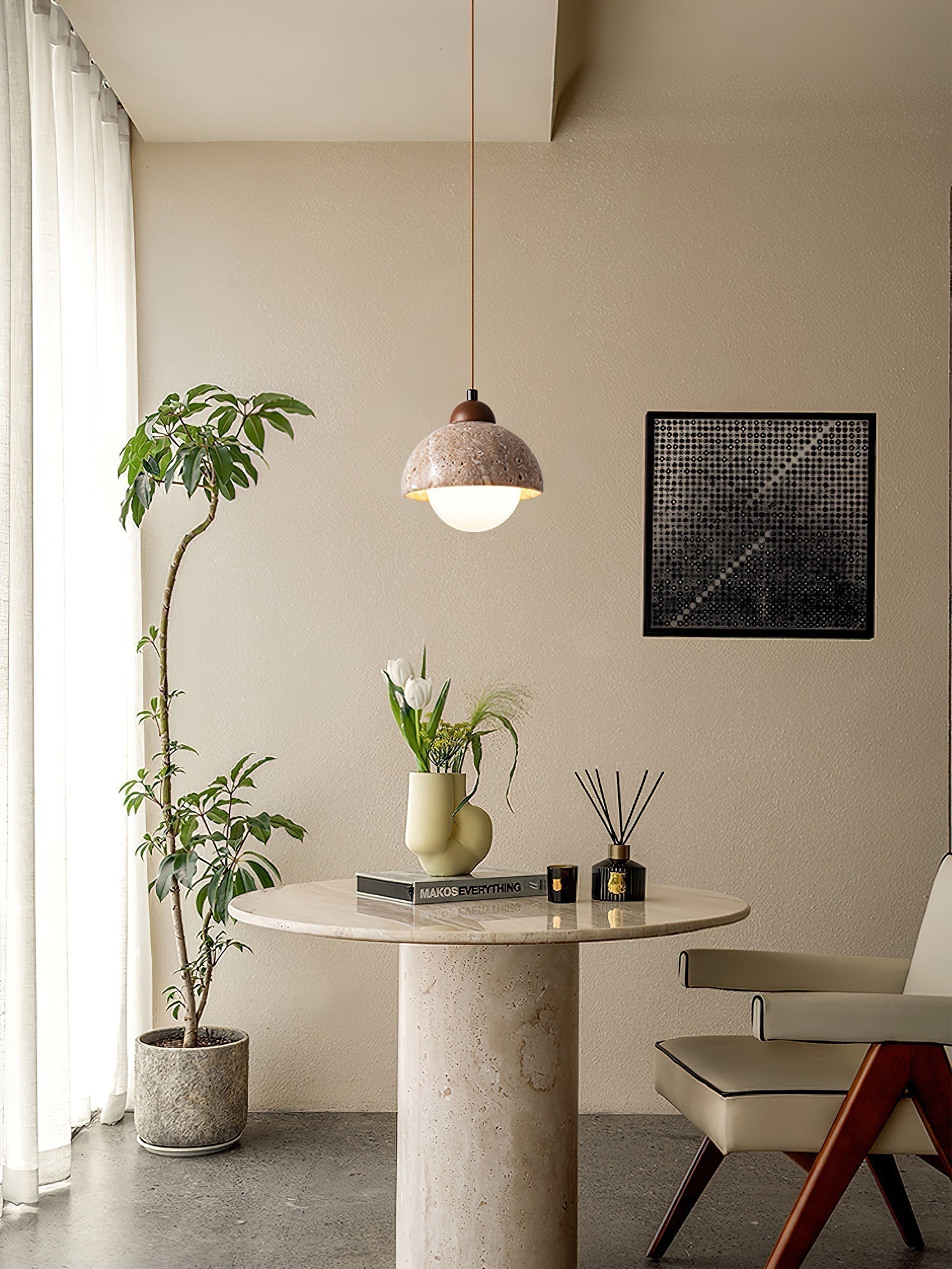 Orzora Dome-Shaped Travertine Pendant Light - Letslighting
