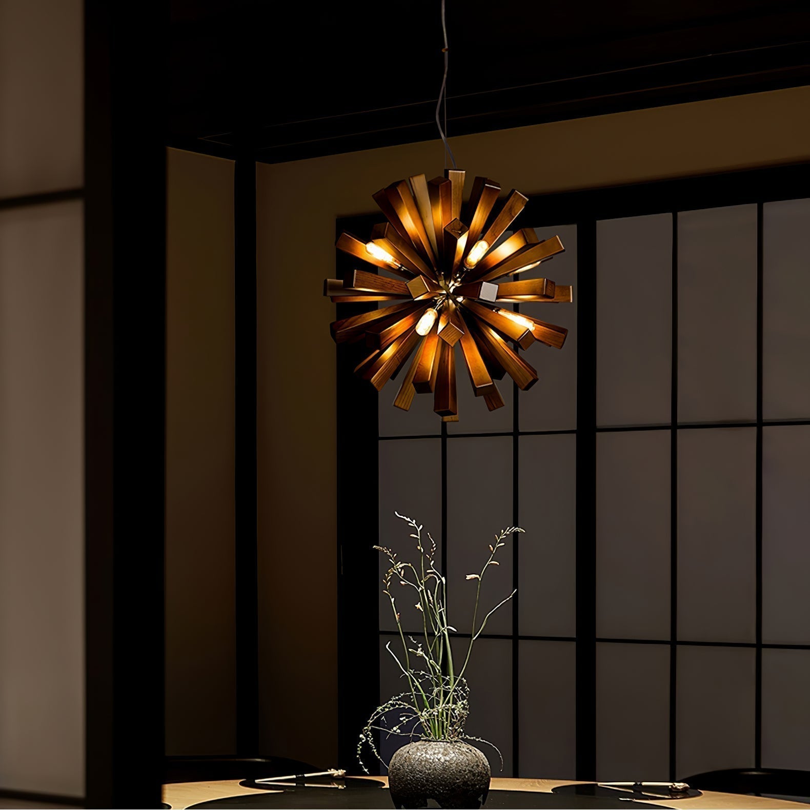 Nova Premium Nordic Art Burst Wood Metal Chandelier - Letslighting