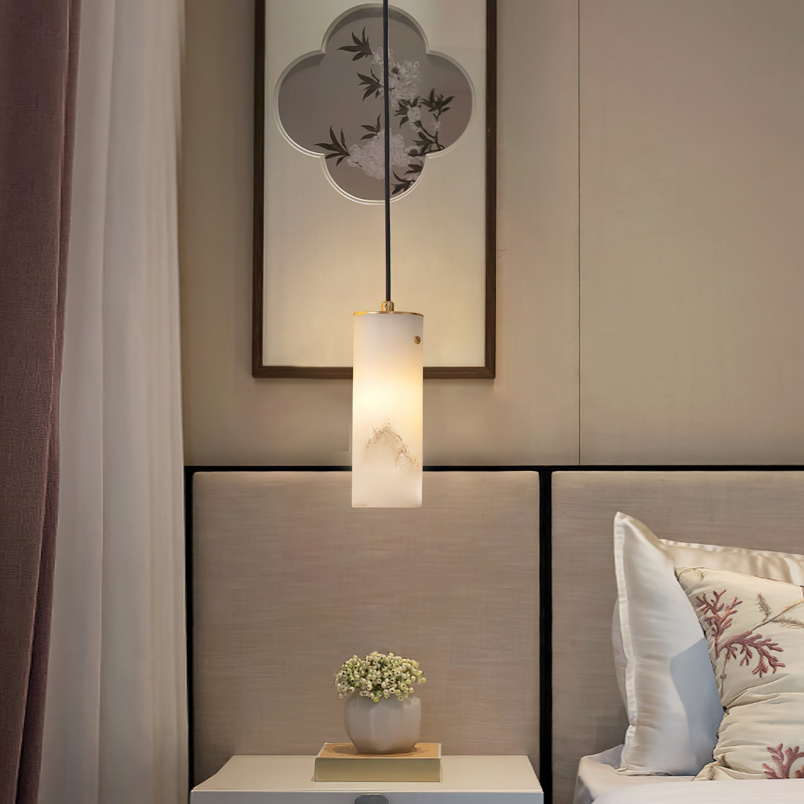 Lyvina Modern Minimalist Vertical Alabaster Pendant Light - Lamp Copper