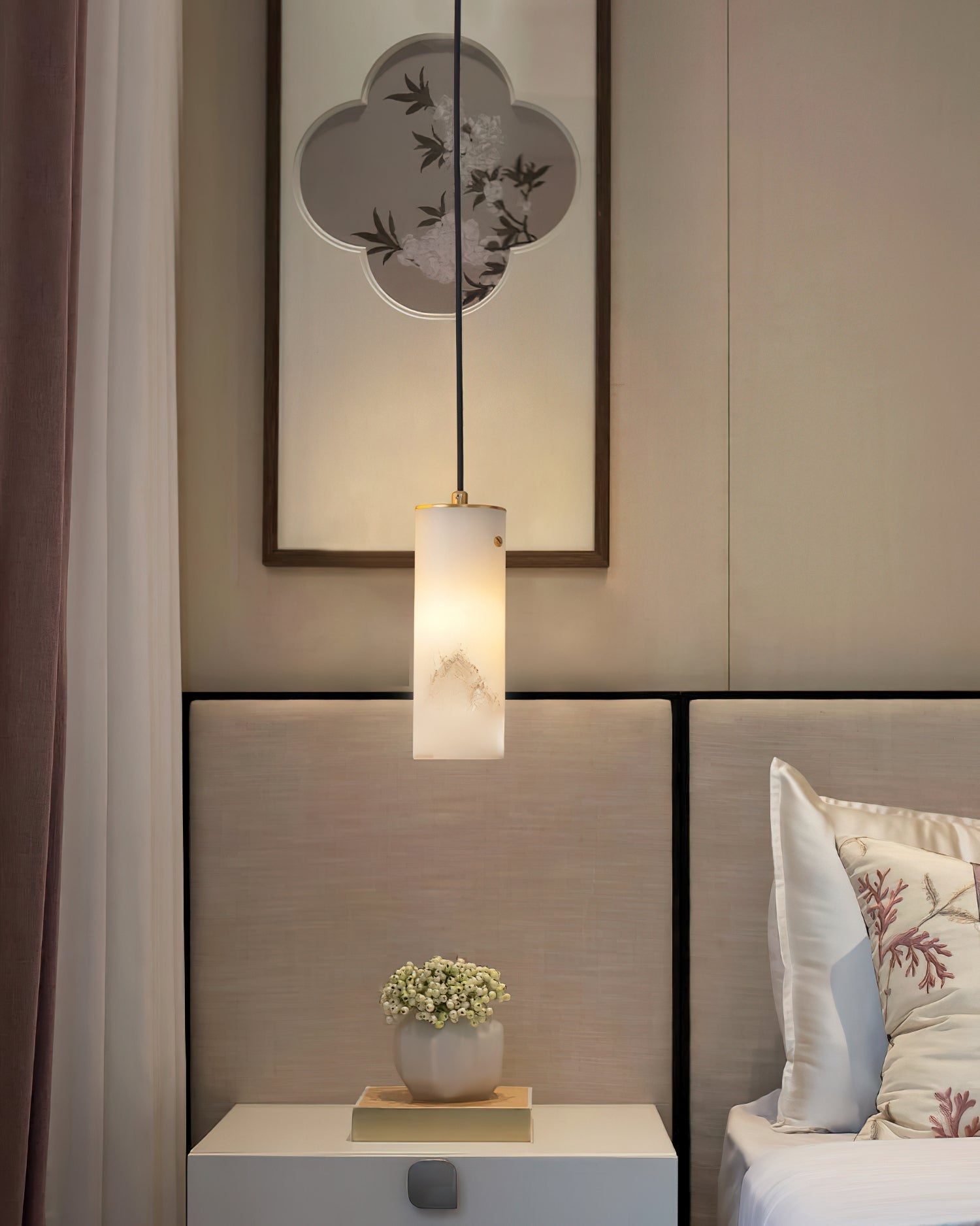 Lyvina Modern Minimalist Vertical Alabaster Pendant Light - Lamp Copper