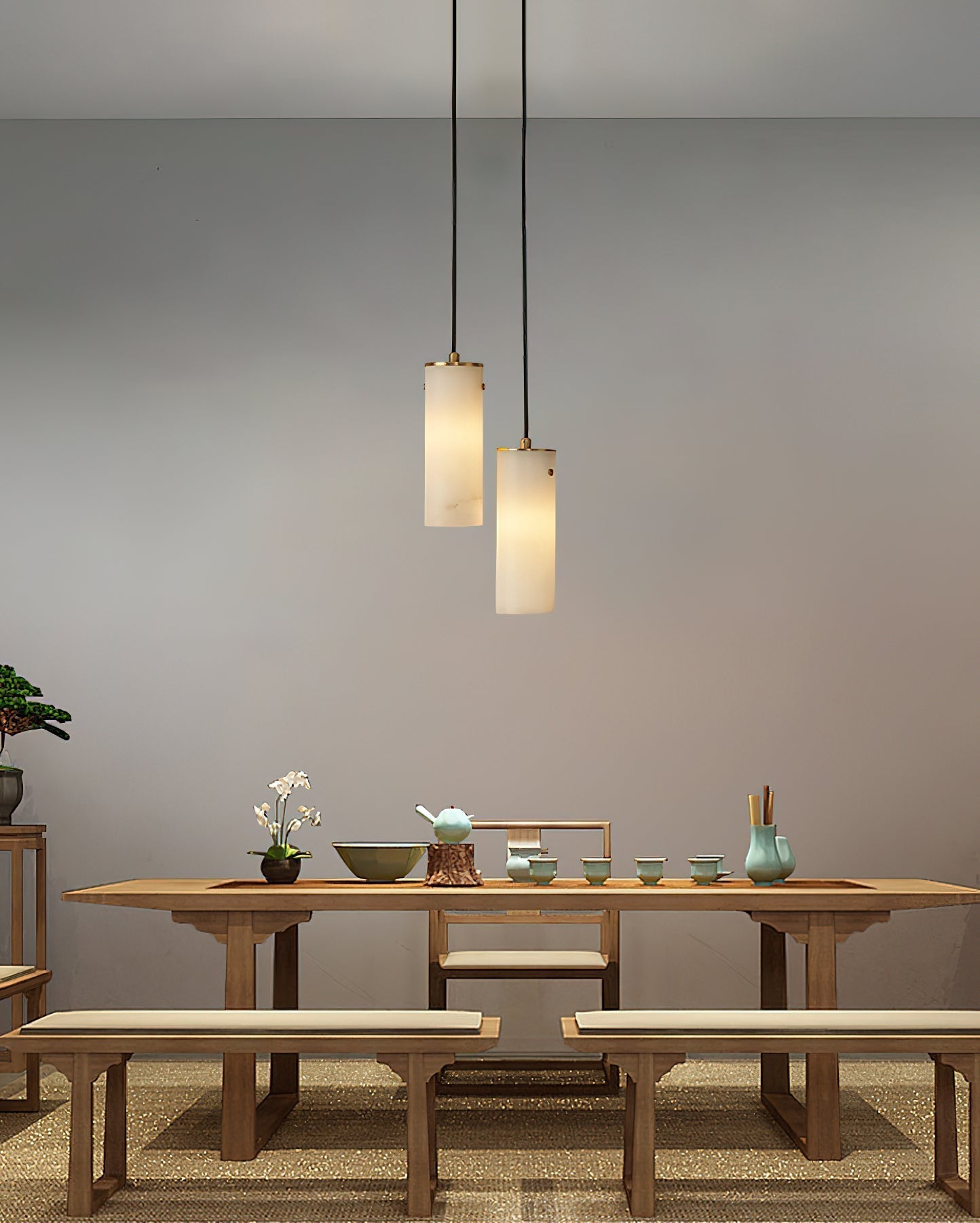 Lyvina Modern Minimalist Vertical Alabaster Pendant Light - Lamp Copper