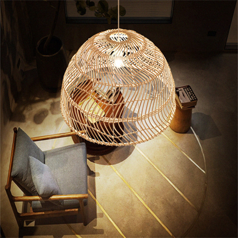 Ritta Retro Hecho a Mano Ratán/Metal Lámpara Colgante Dormitorio