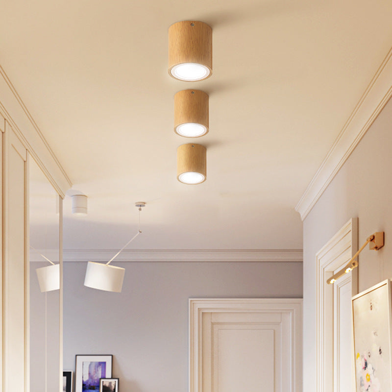 Muto Minimalista Cilíndrica Acrílico LED Lámpara de Techo Madera