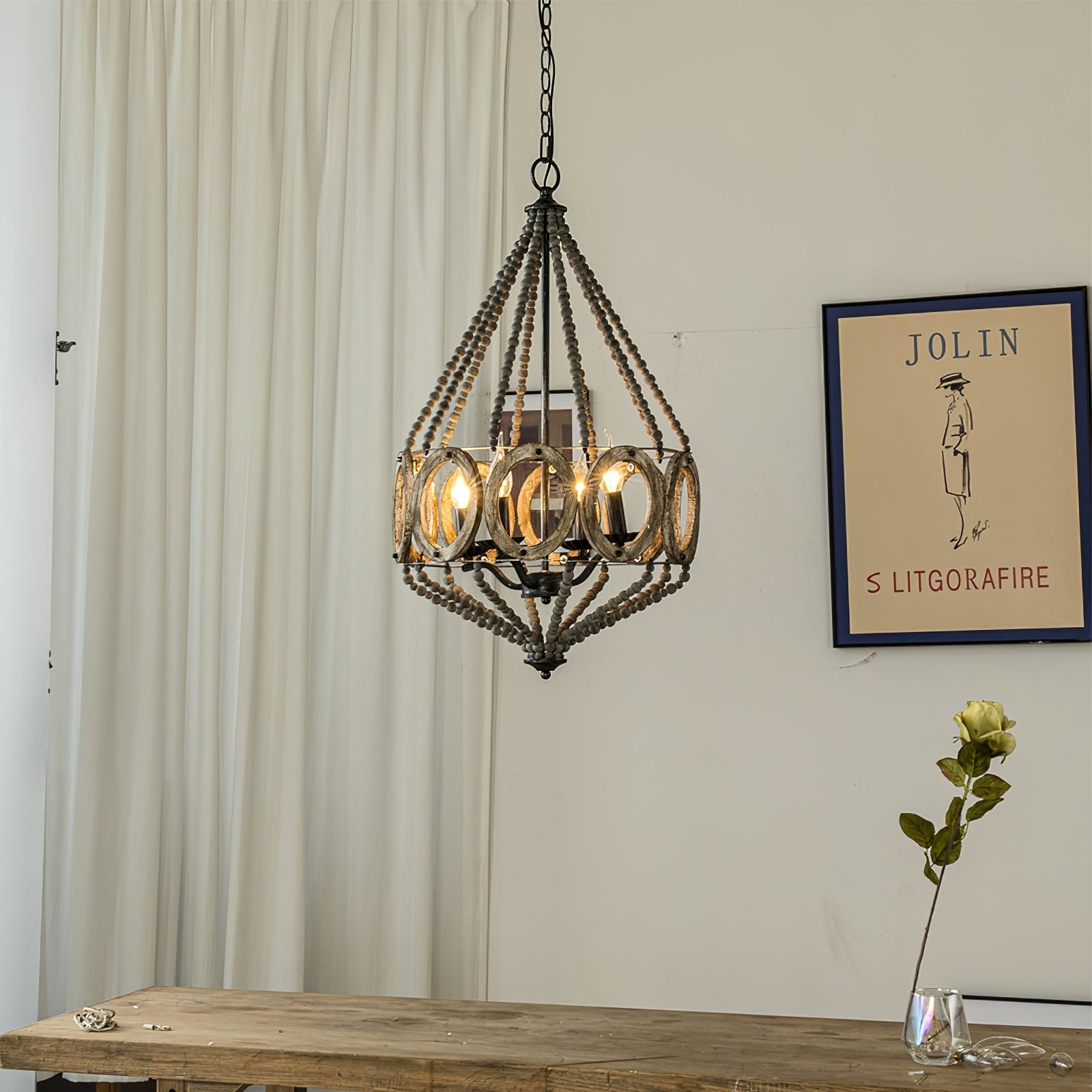 Zasorila Vintage Wooden Metal Chandelier - Lamp Copper