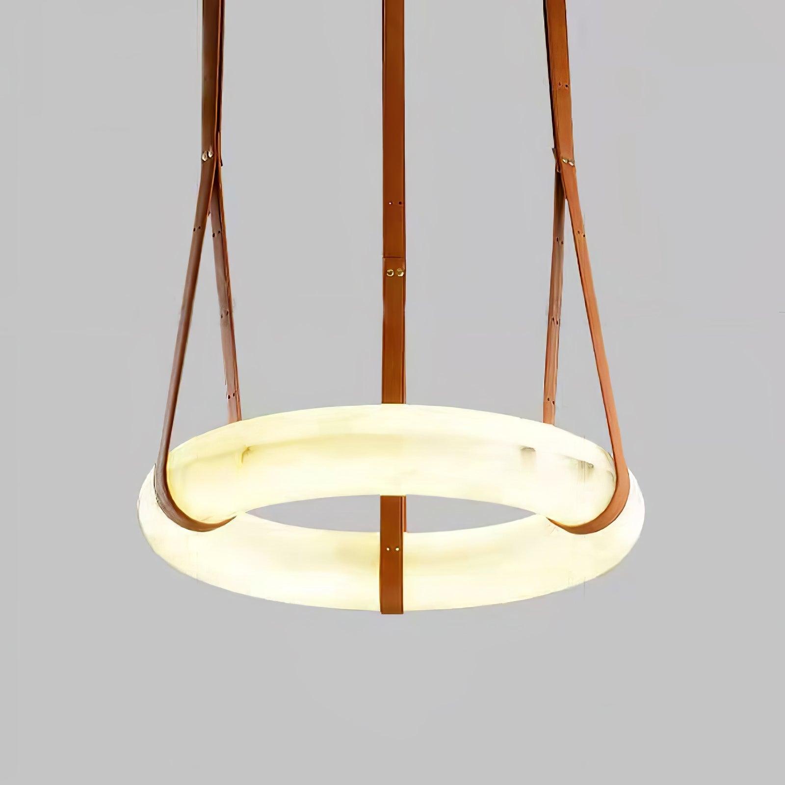 Étoile Pendant Light Alabaster Ring Leather Straps Scandinavian - Letslighting