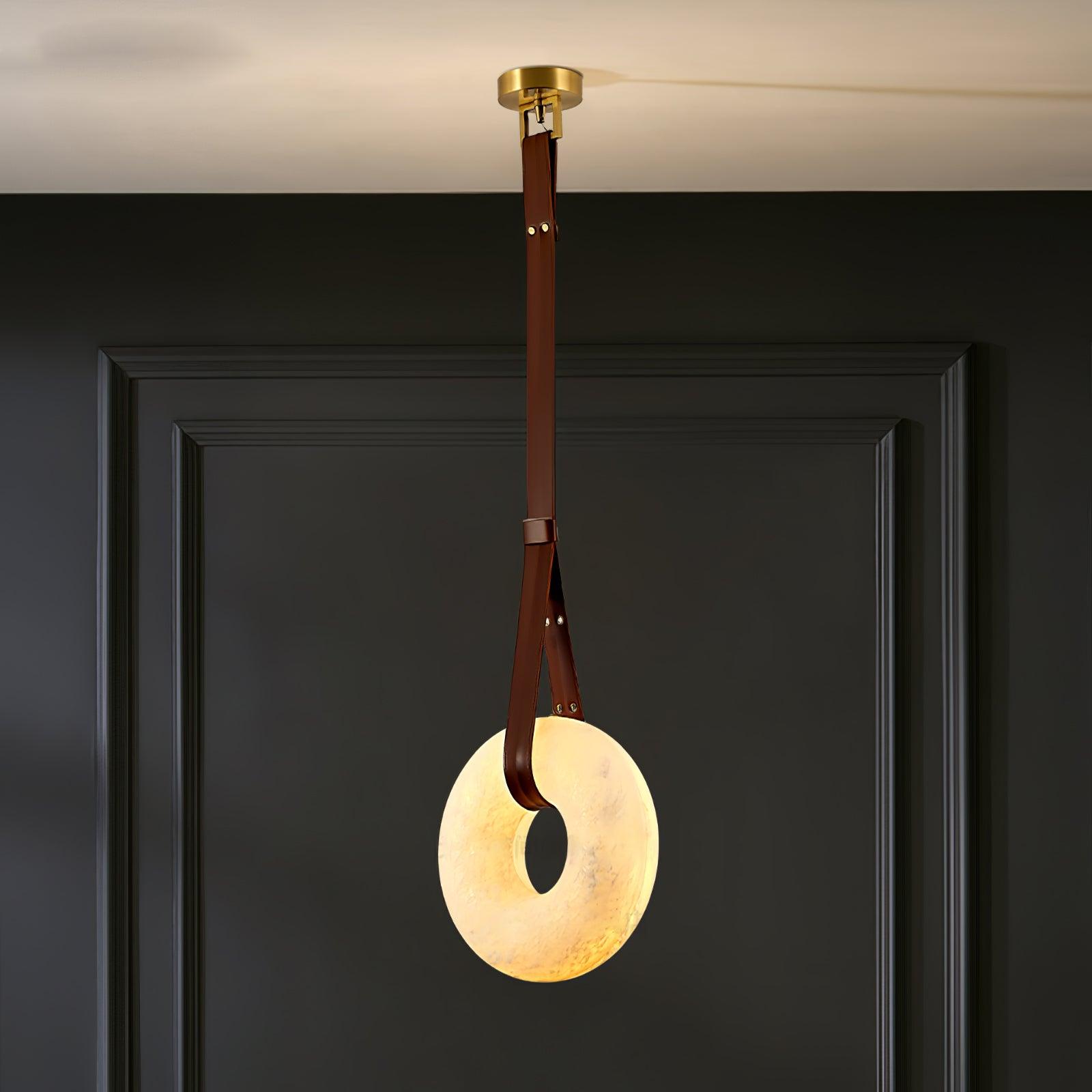 Étoile Pendant Light Alabaster Ring Leather Straps Scandinavian - Letslighting