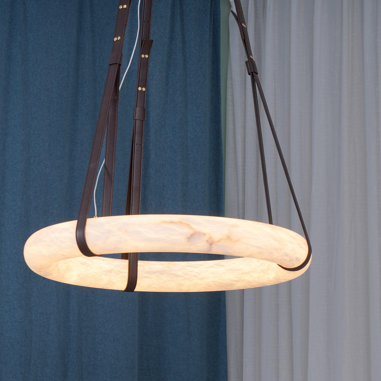 Étoile Pendant Light Chandelier Alabaster Ring Triple Leather - Letslighting