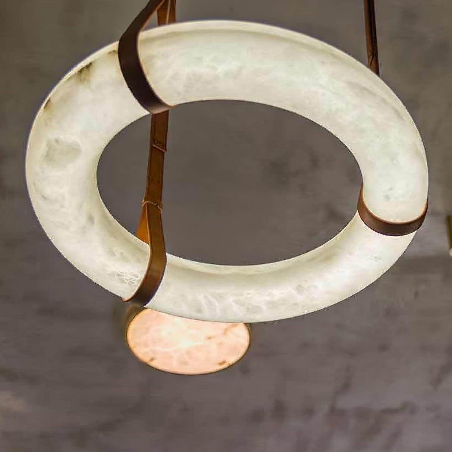 Étoile Pendant Light Alabaster Ring Leather Straps Scandinavian - Letslighting