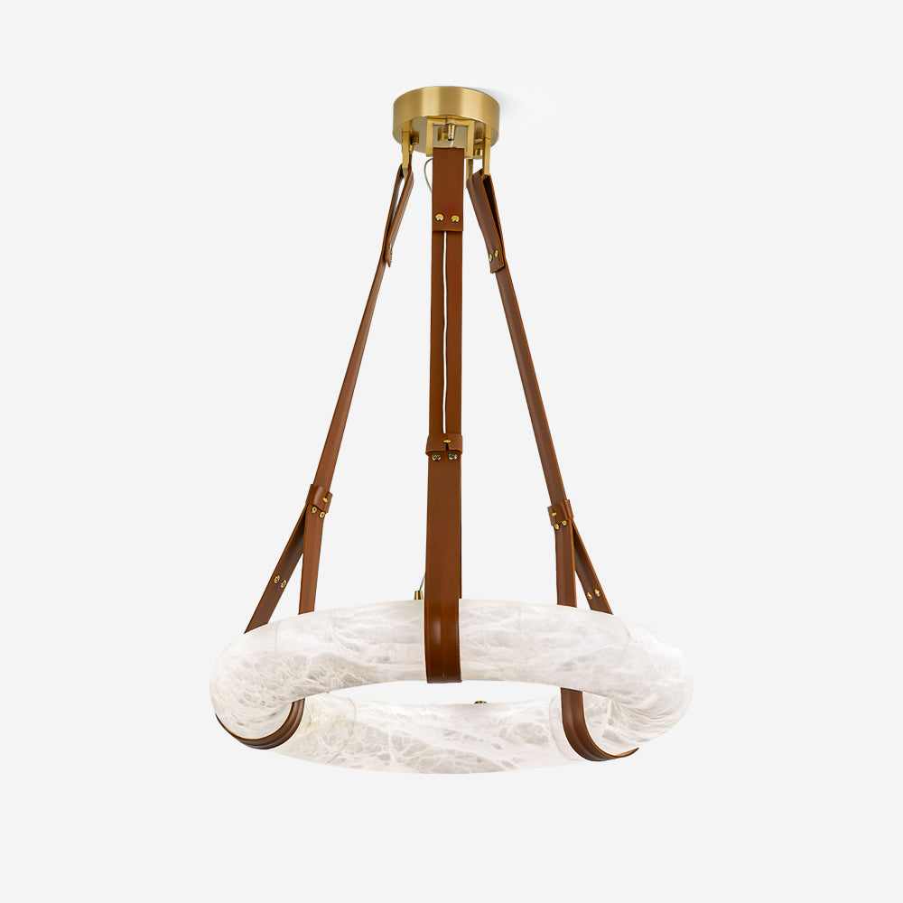 Étoile Pendant Light Alabaster Ring Leather Straps Scandinavian - Letslighting