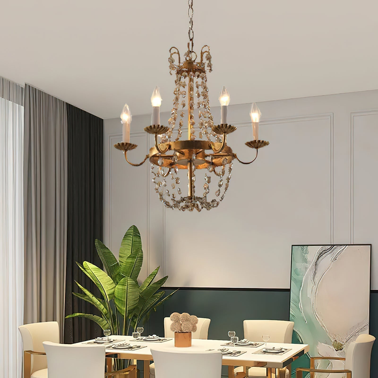 Oraeisra Vintage Flea Market Crystal Chandelier - Lamp Copper