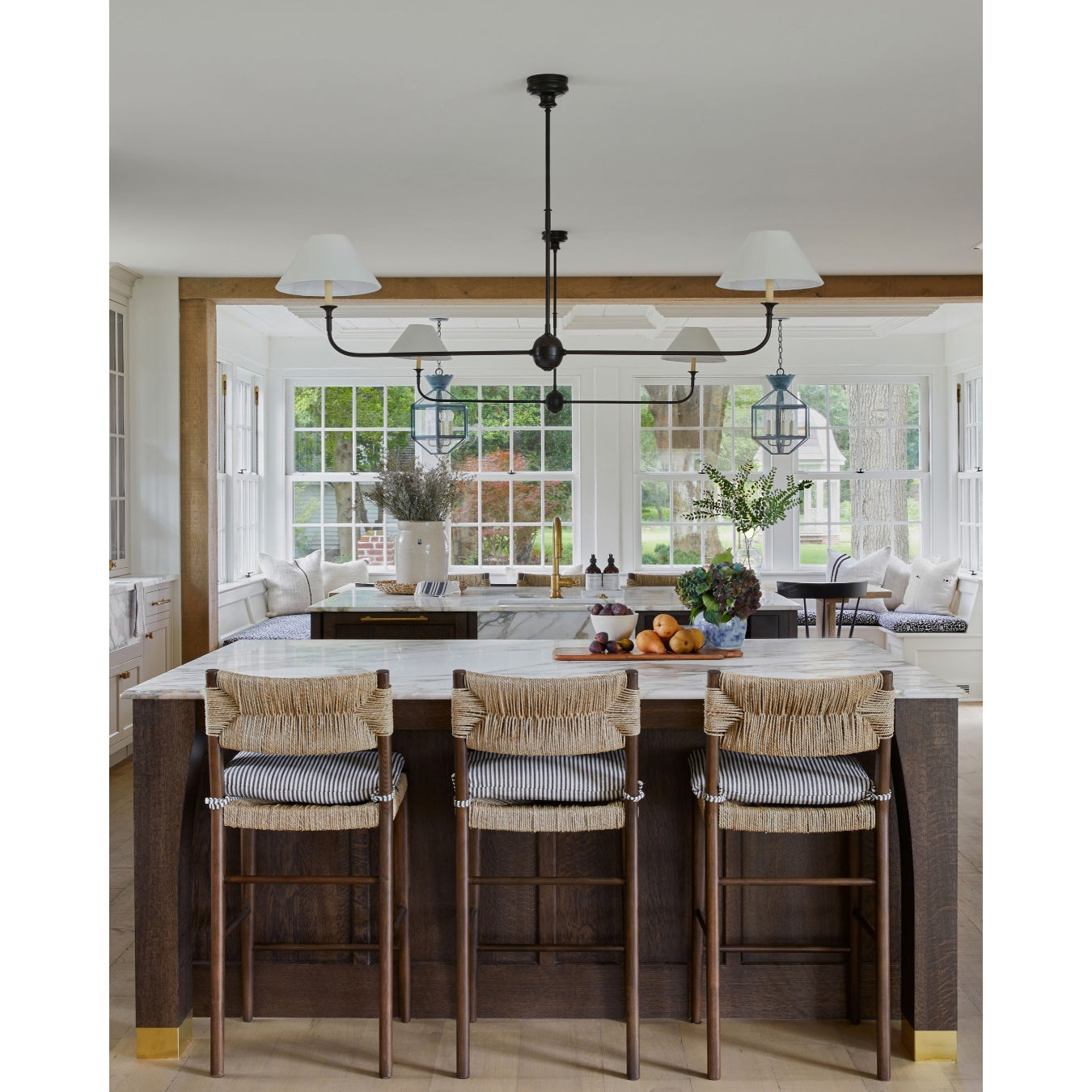 Aera Modern Minimalist Linear Antique Brass Fabric Chandelier - Lamp Copper