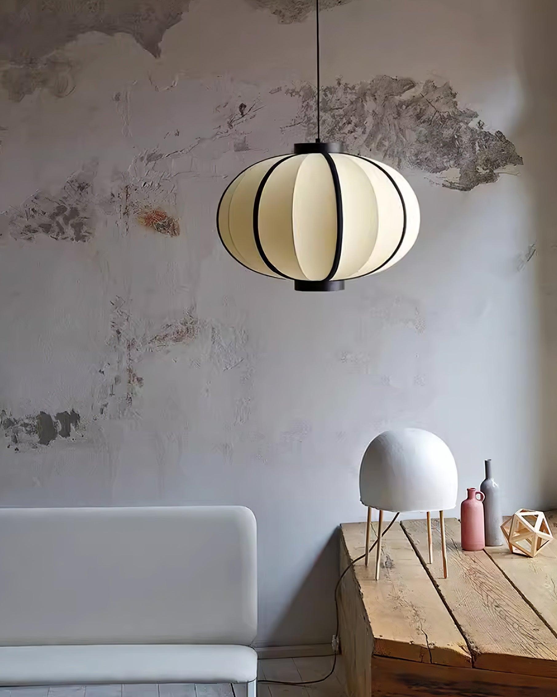 Pendant Lamp Fabric Lantern Shade Metal Frame Vintage - Letslighting