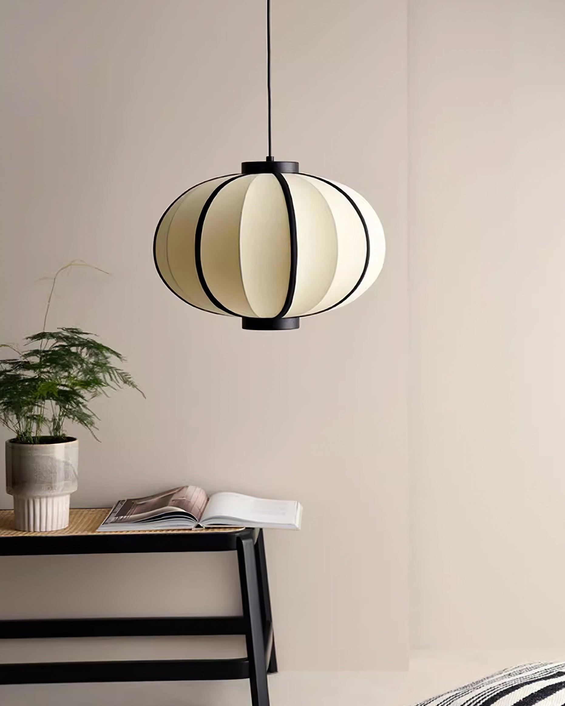 Pendant Lamp Fabric Lantern Shade Metal Frame Vintage - Letslighting
