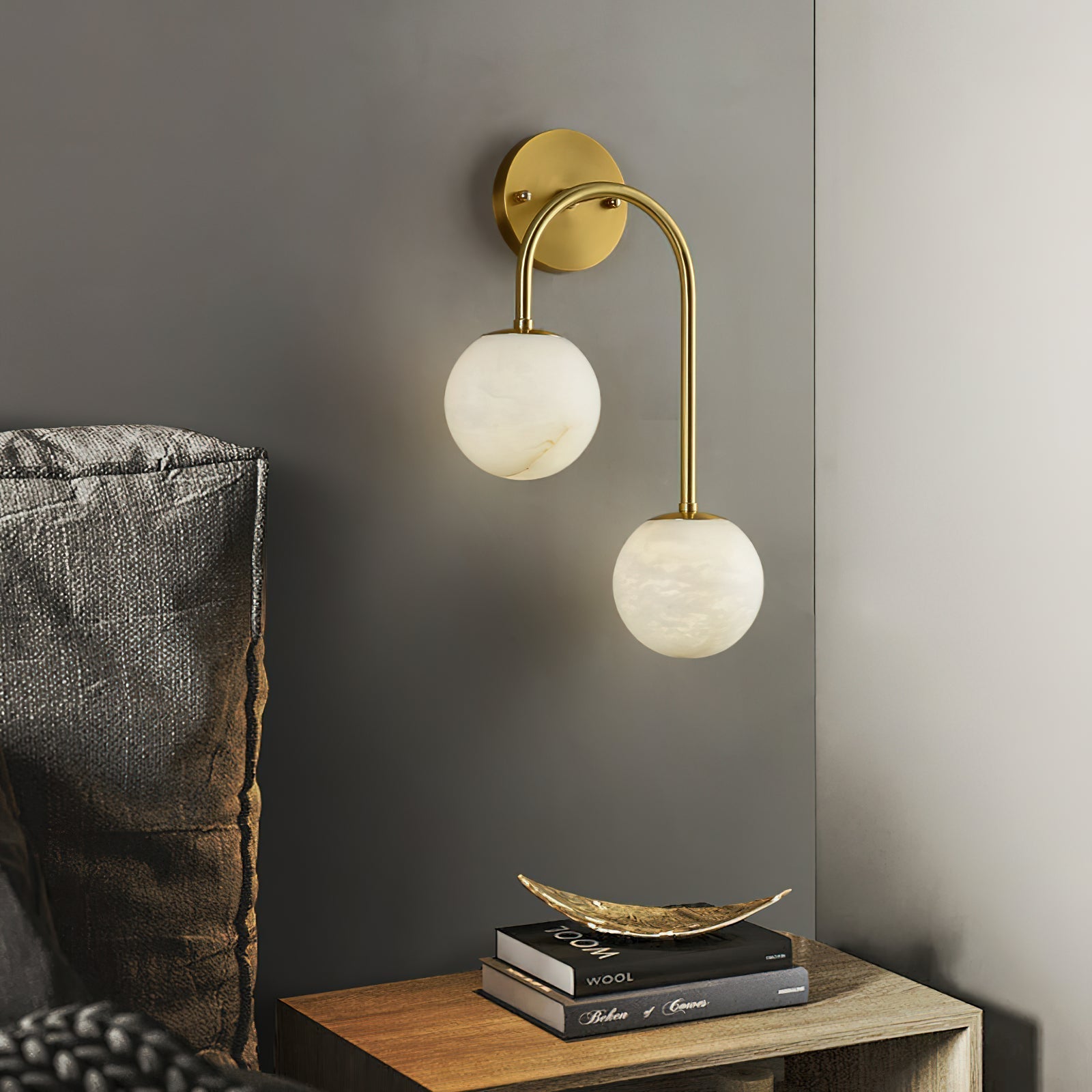 Elthaila Modern Minimalist Brass Alabaster Wall Lamp - Lamp Copper