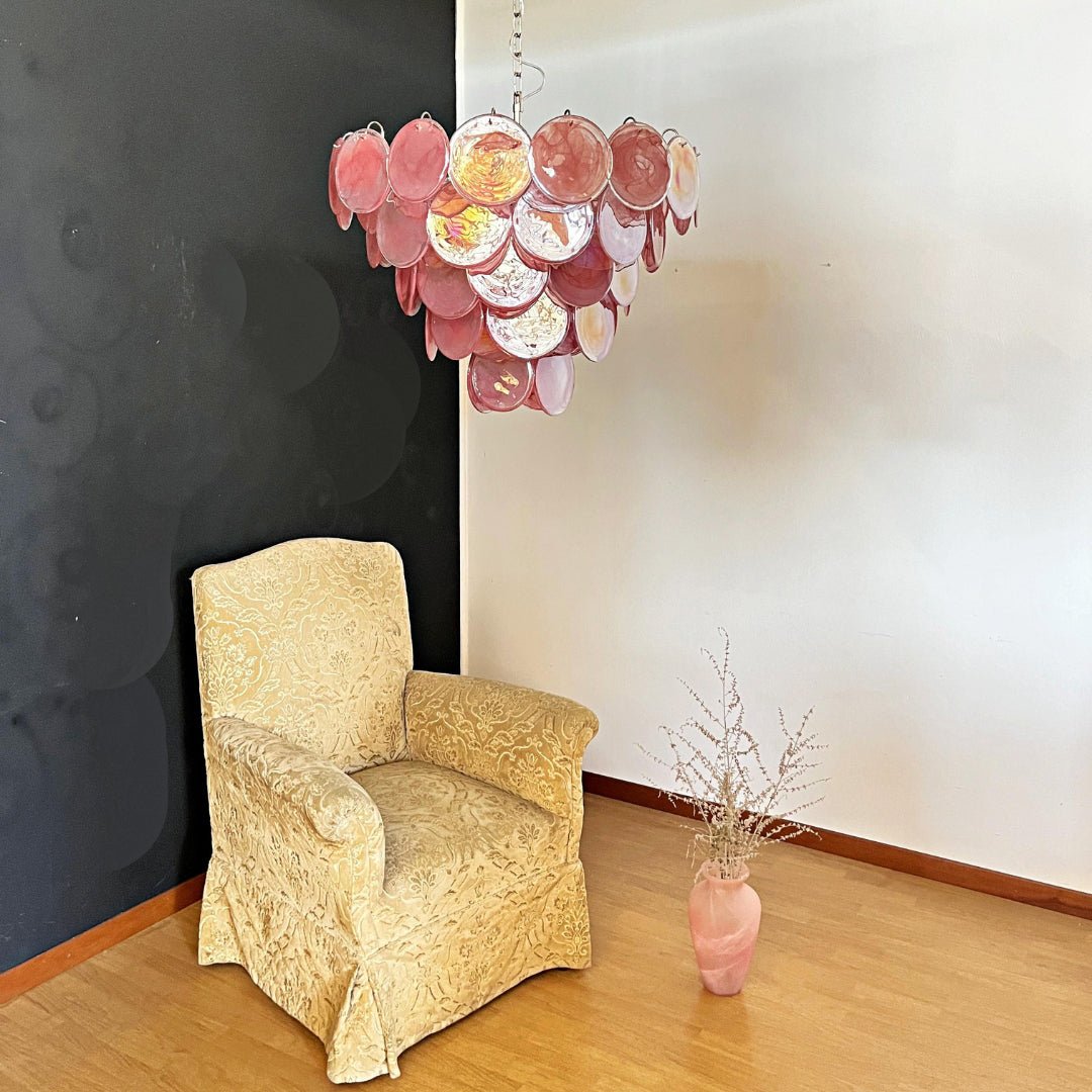 Aurora Chandelier Pink Murano Disc Layered - Letslighting