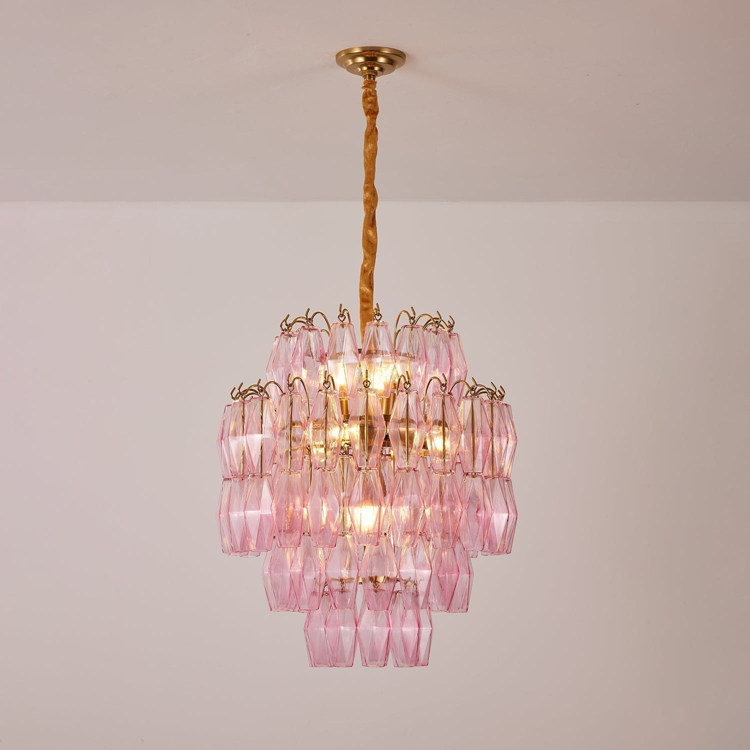 Aurora Chandelier Pink Murano Glass Layered Glam - Letslighting