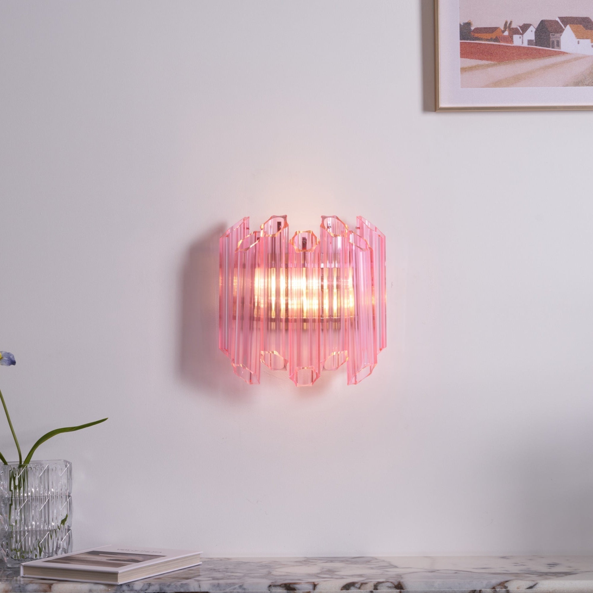 Aurora Wall Lamp Pink Murano Glass Tube - Letslighting