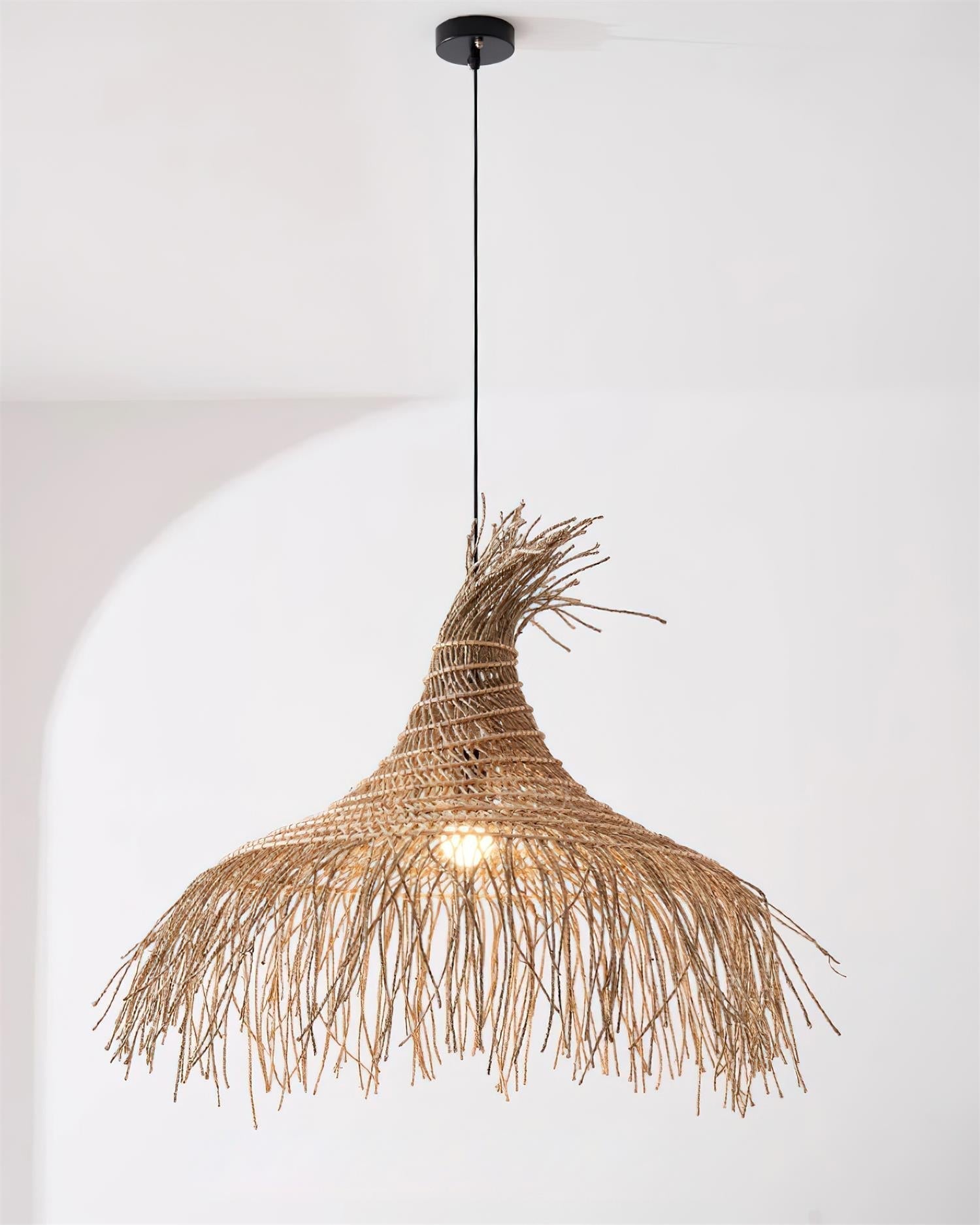 Pendant Light Handwoven Rattan Shade Metal Frame Bohemian Natural - Letslighting