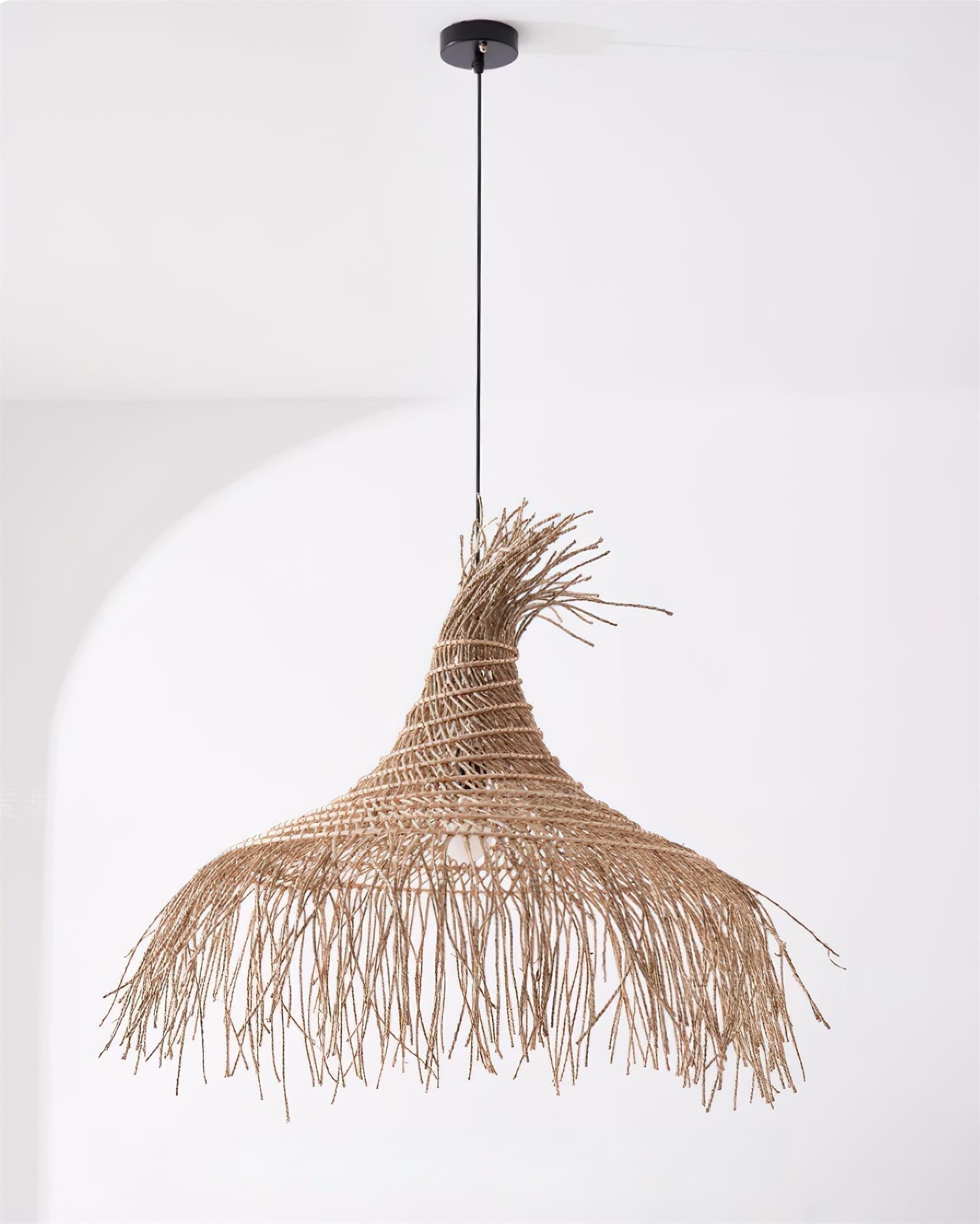 Pendant Light Handwoven Rattan Shade Metal Frame Bohemian Natural - Letslighting