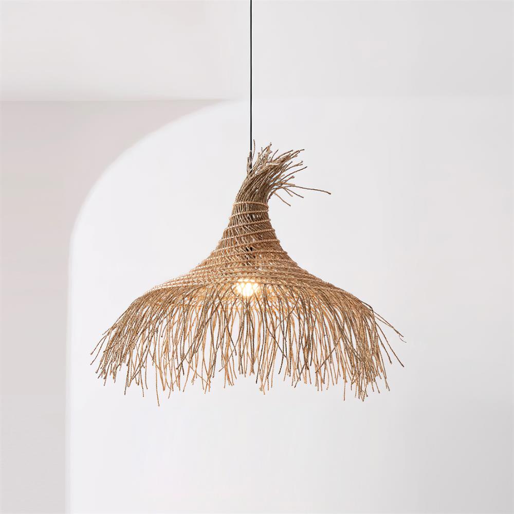 Pendant Light Handwoven Rattan Shade Metal Frame Bohemian Natural - Letslighting