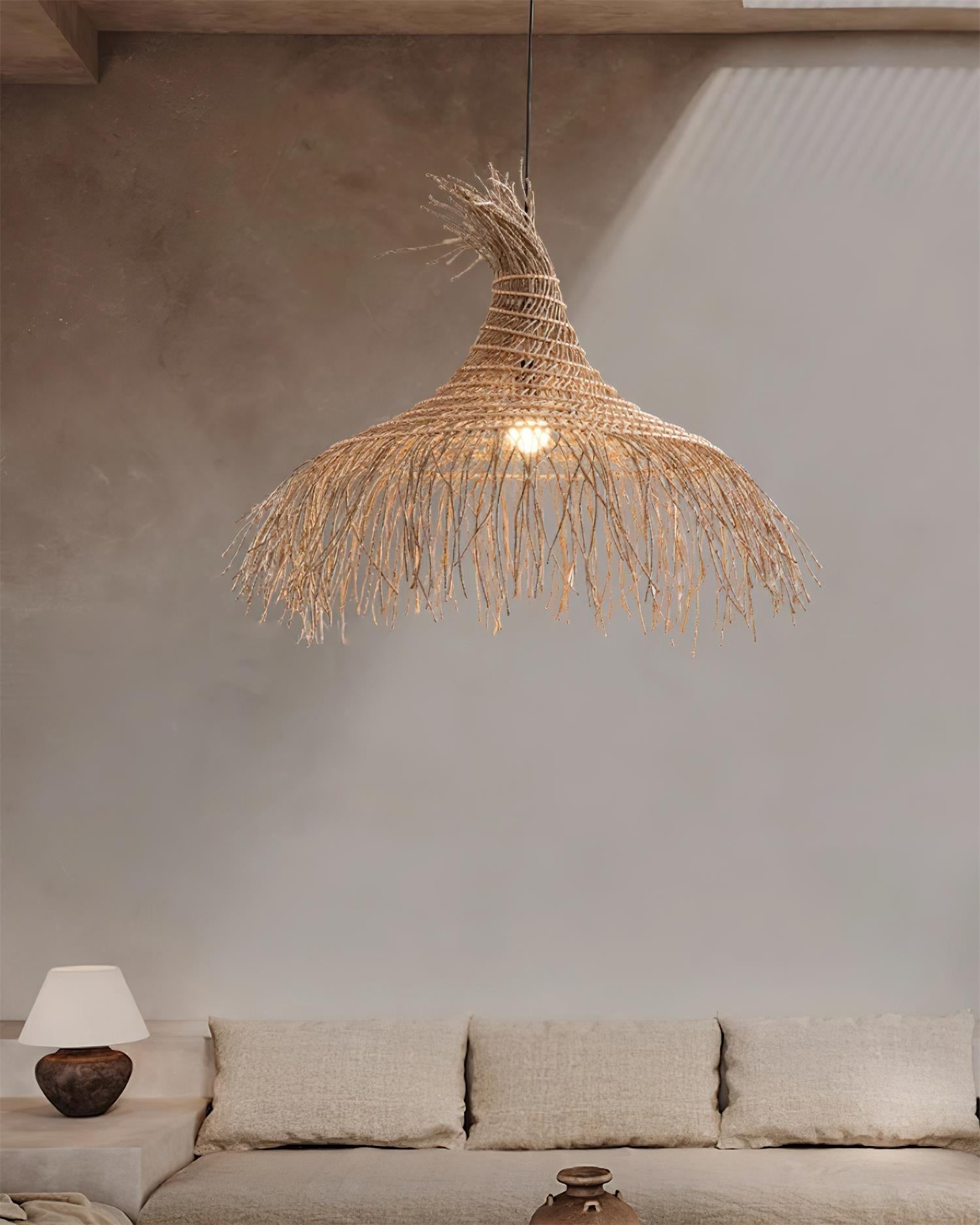 Pendant Light Handwoven Rattan Shade Metal Frame Bohemian Natural - Letslighting