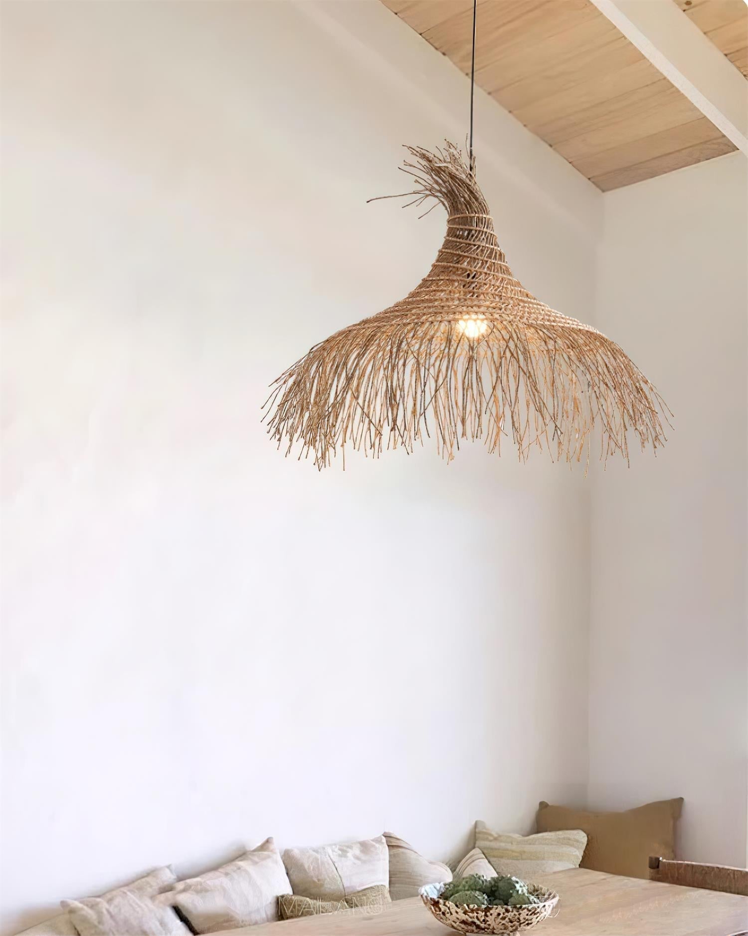 Pendant Light Handwoven Rattan Shade Metal Frame Bohemian Natural - Letslighting