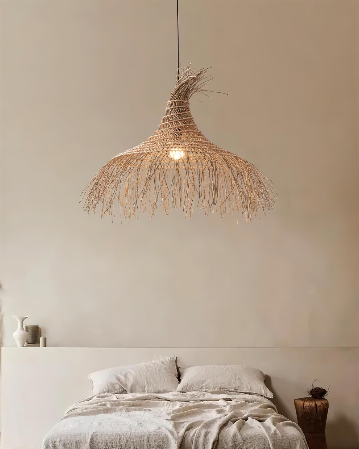Pendant Light Handwoven Rattan Shade Metal Frame Bohemian Natural - Letslighting