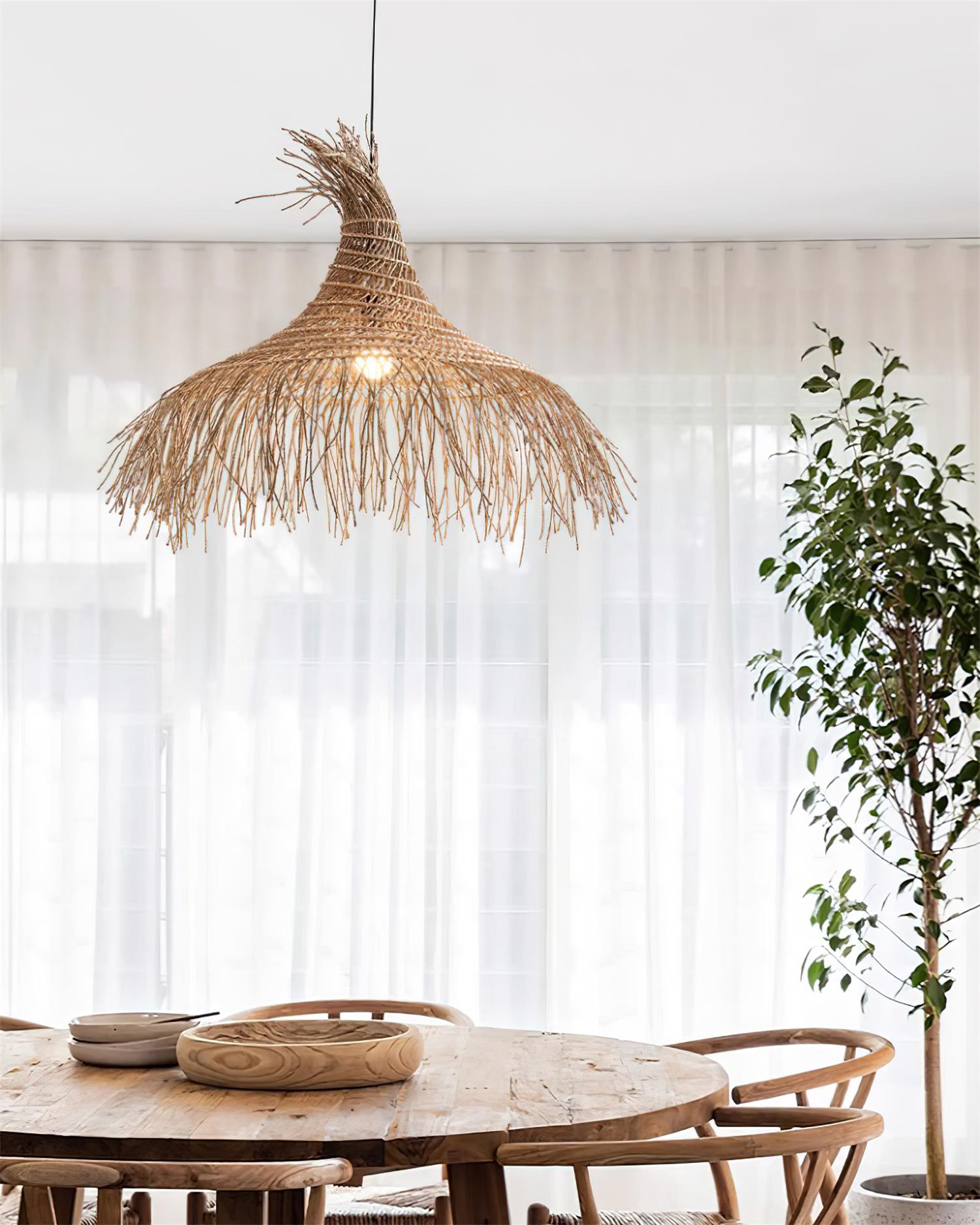 Pendant Light Handwoven Rattan Shade Metal Frame Bohemian Natural - Letslighting